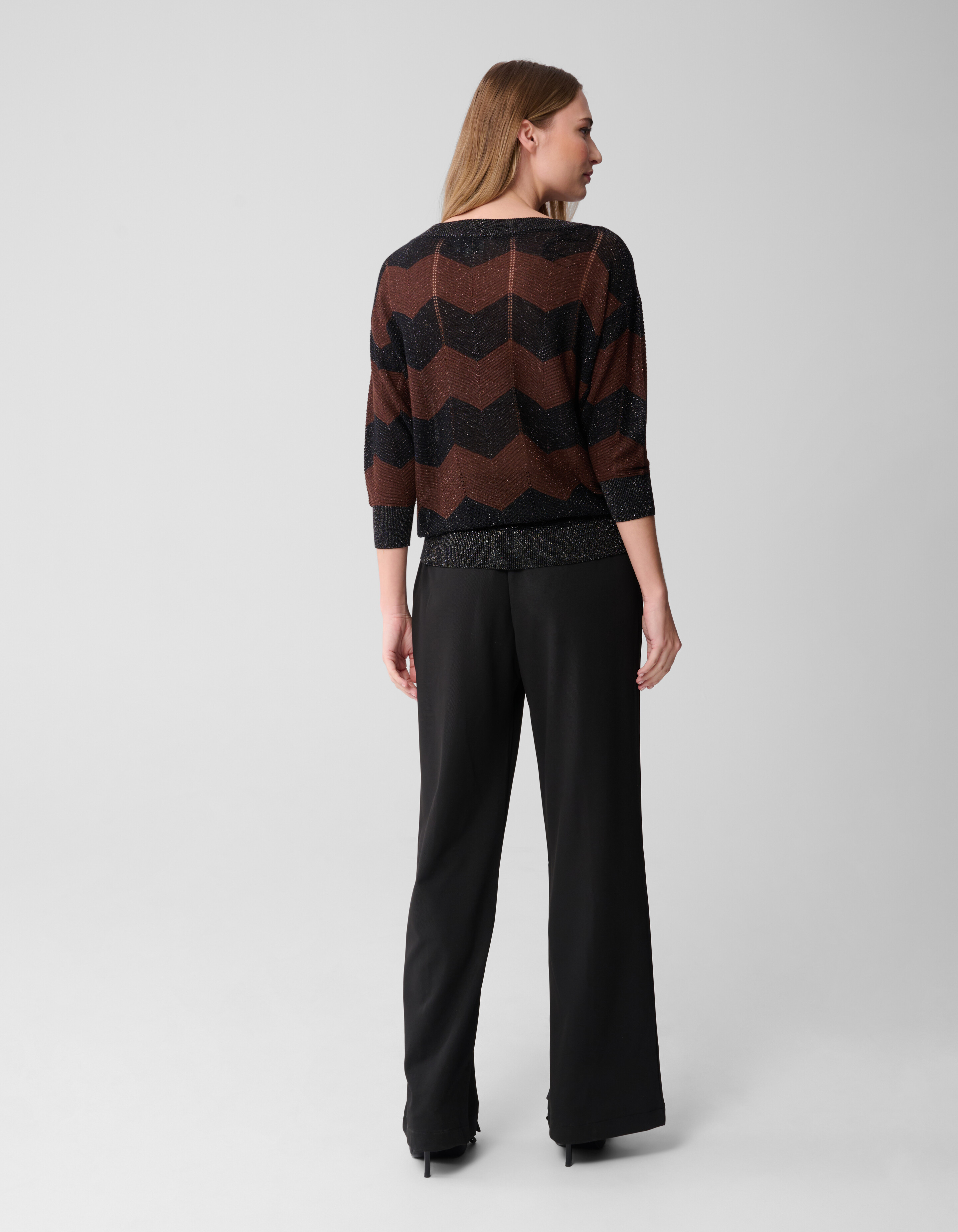 Glitzerstreifen-Fledermauspullover Braun/Schwarz SHOEBY WOMEN