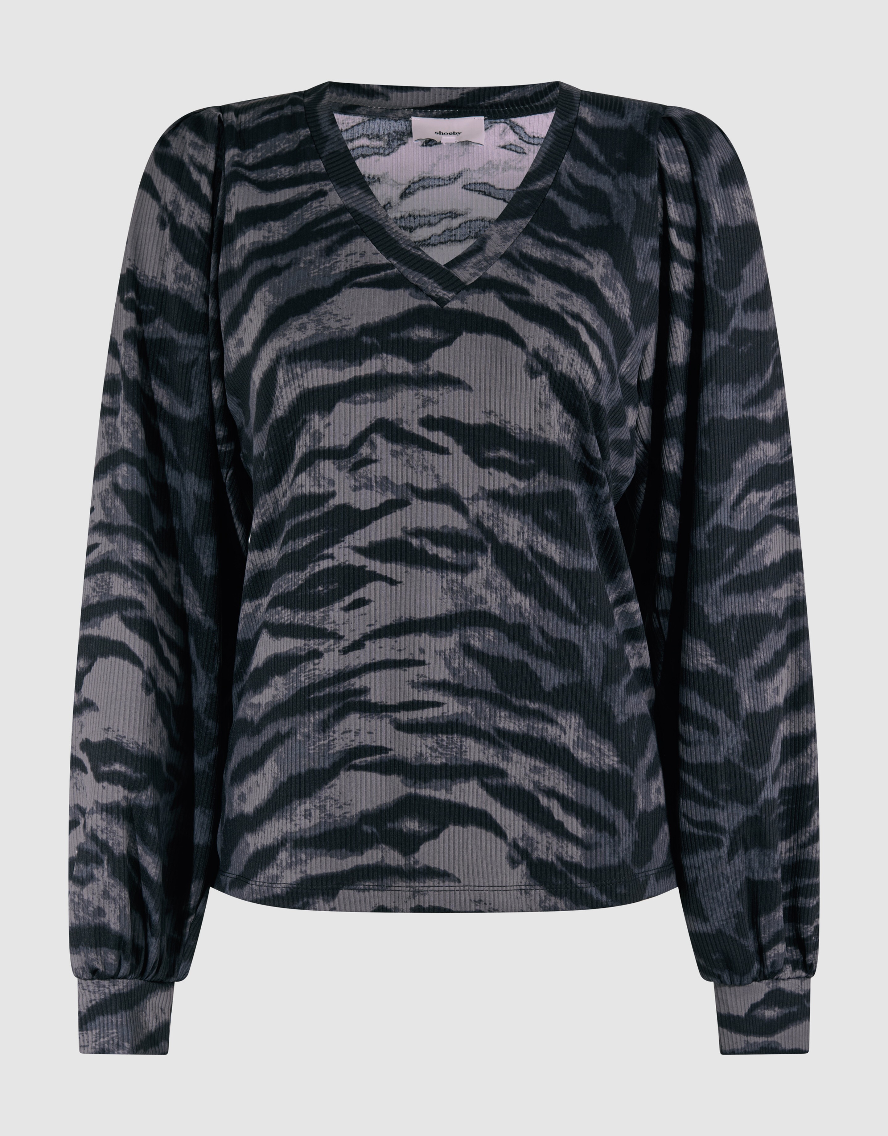 Tigerprint Rib Jersey Top Dunkelgrau SHOEBY WOMEN