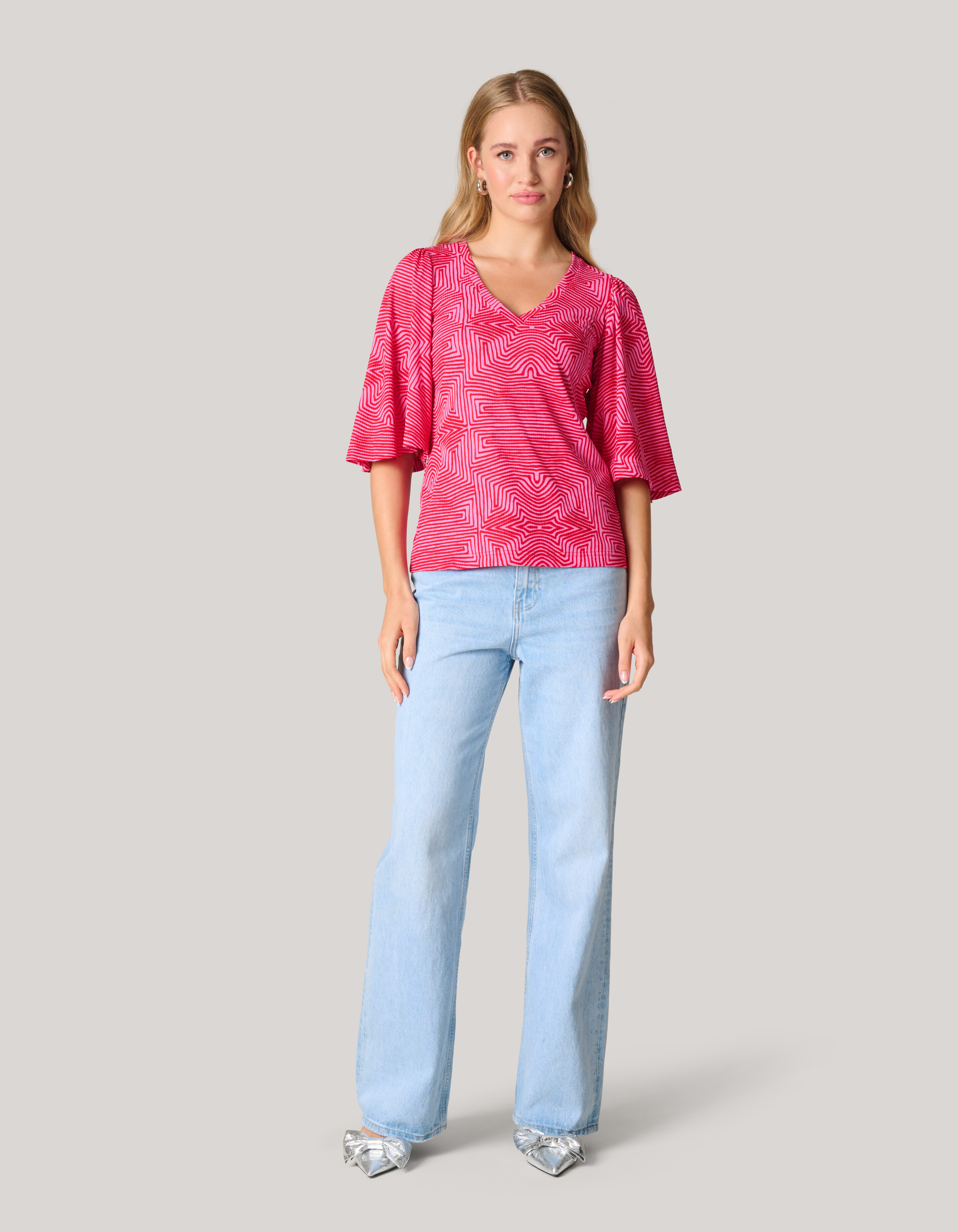 Bedrucktes Ripp-Jersey-Rüschen-Top Roze SHOEBY WOMEN