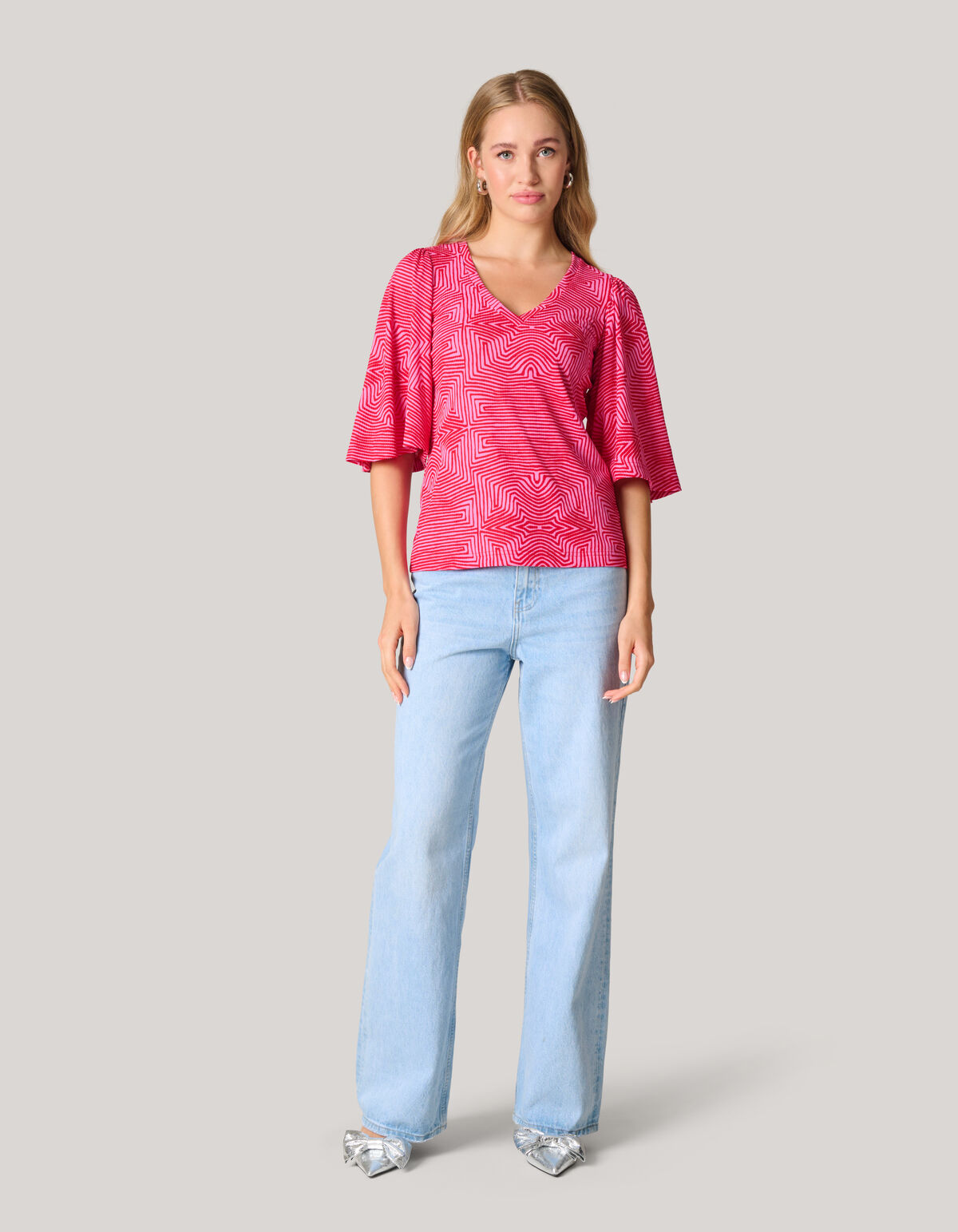 Bedrucktes Ripp-Jersey-Rüschen-Top Roze SHOEBY WOMEN