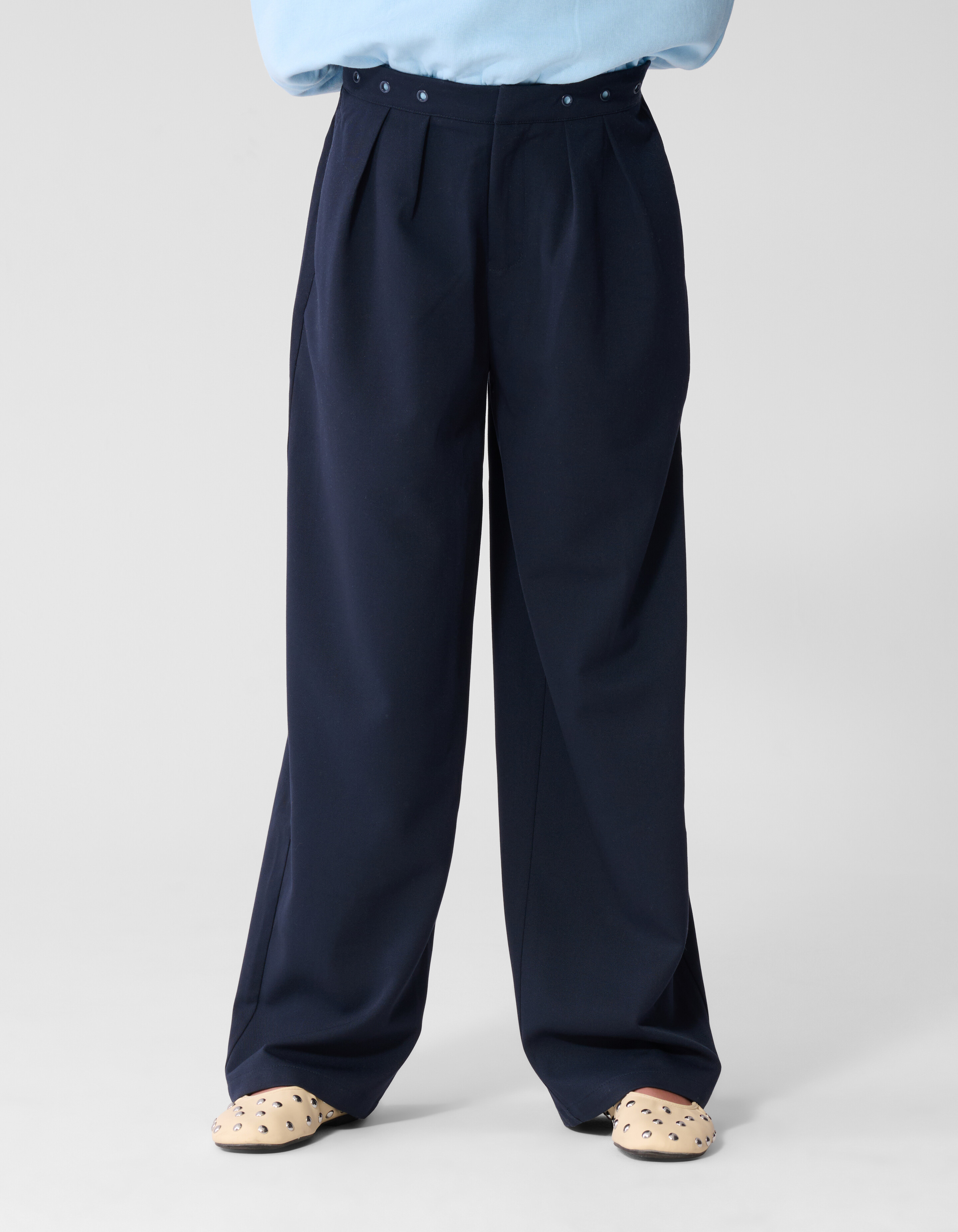 Eyelet Wide Leg Stoffhose Dunkelblau SHOEBY GIRLS