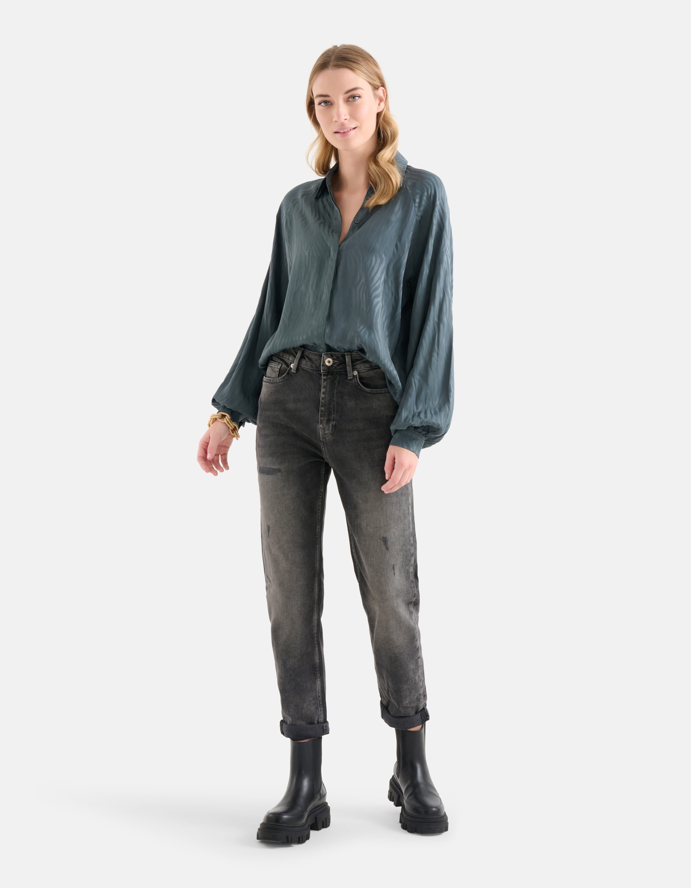 Entspannte Jacquard-Bluse Petrol SHOEBY WOMEN