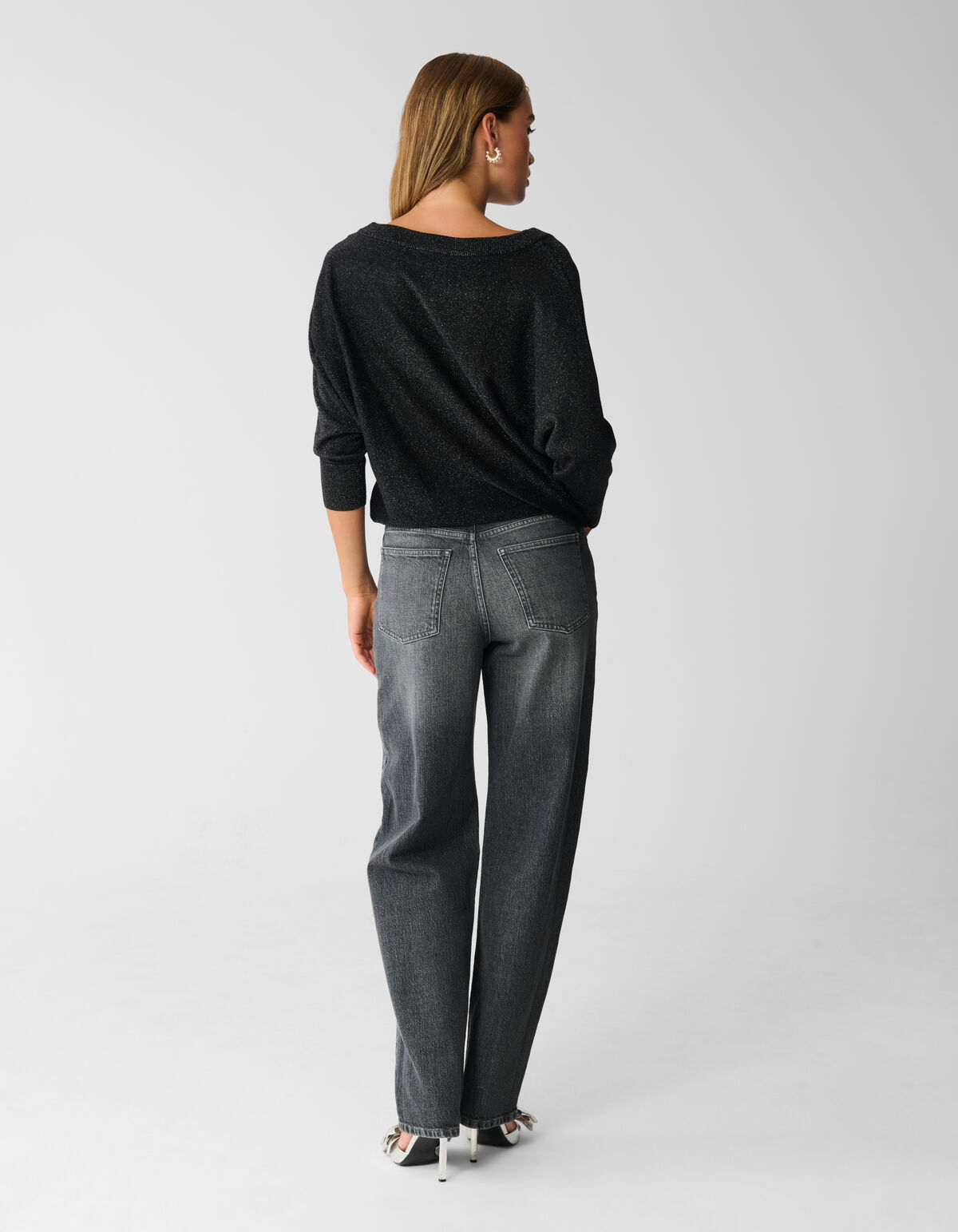 Glitzer Fledermausärmel Pullover Schwarz SHOEBY WOMEN