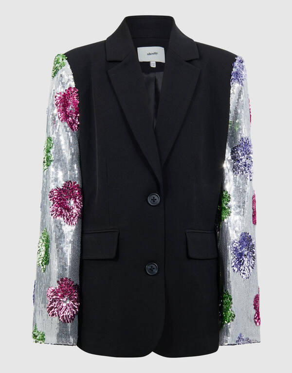 Schwarzer Blazer mit Blumen-Paillettenbesatz SHOEBY GIRLS