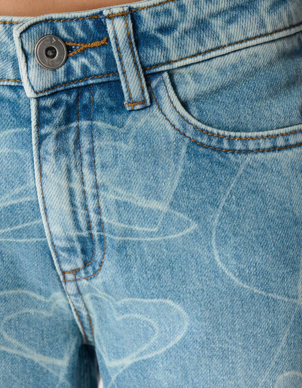 Heart Print Wide Leg Fit Jeans Blauw SHOEBY GIRLS