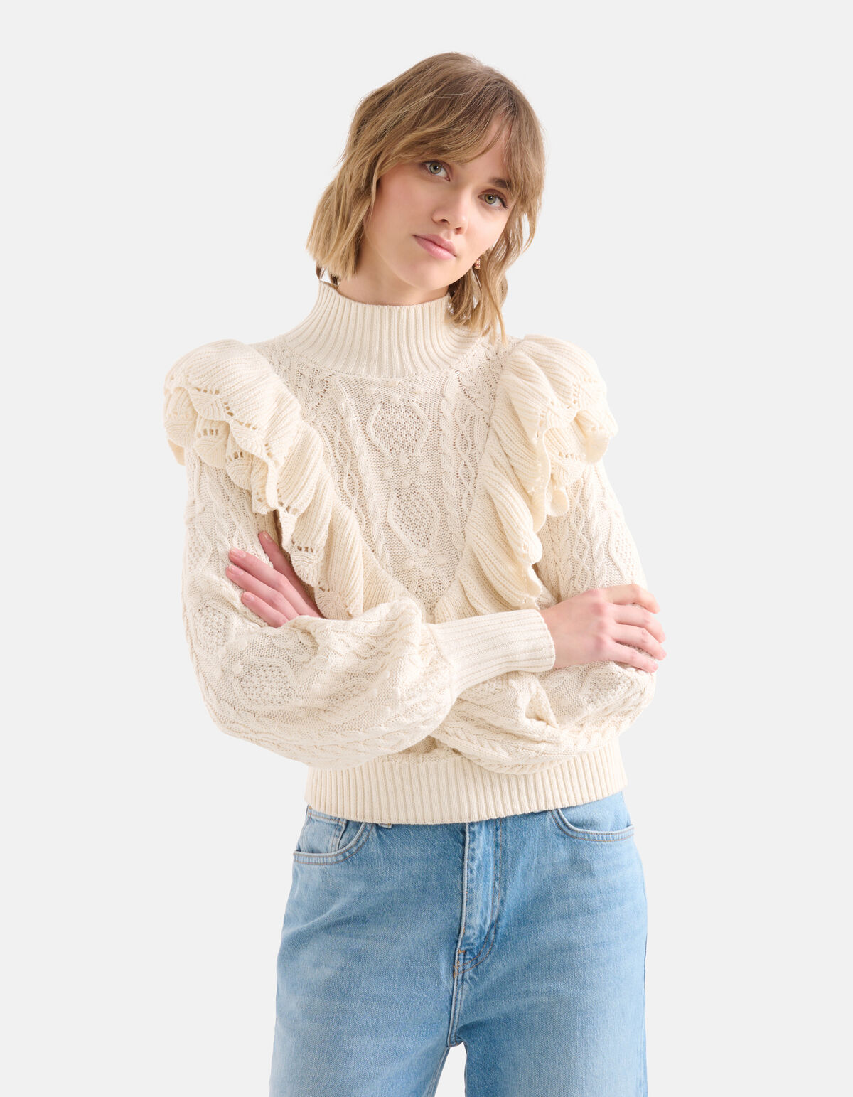 Rüschen-Pullover Off White SHOEBY WOMEN