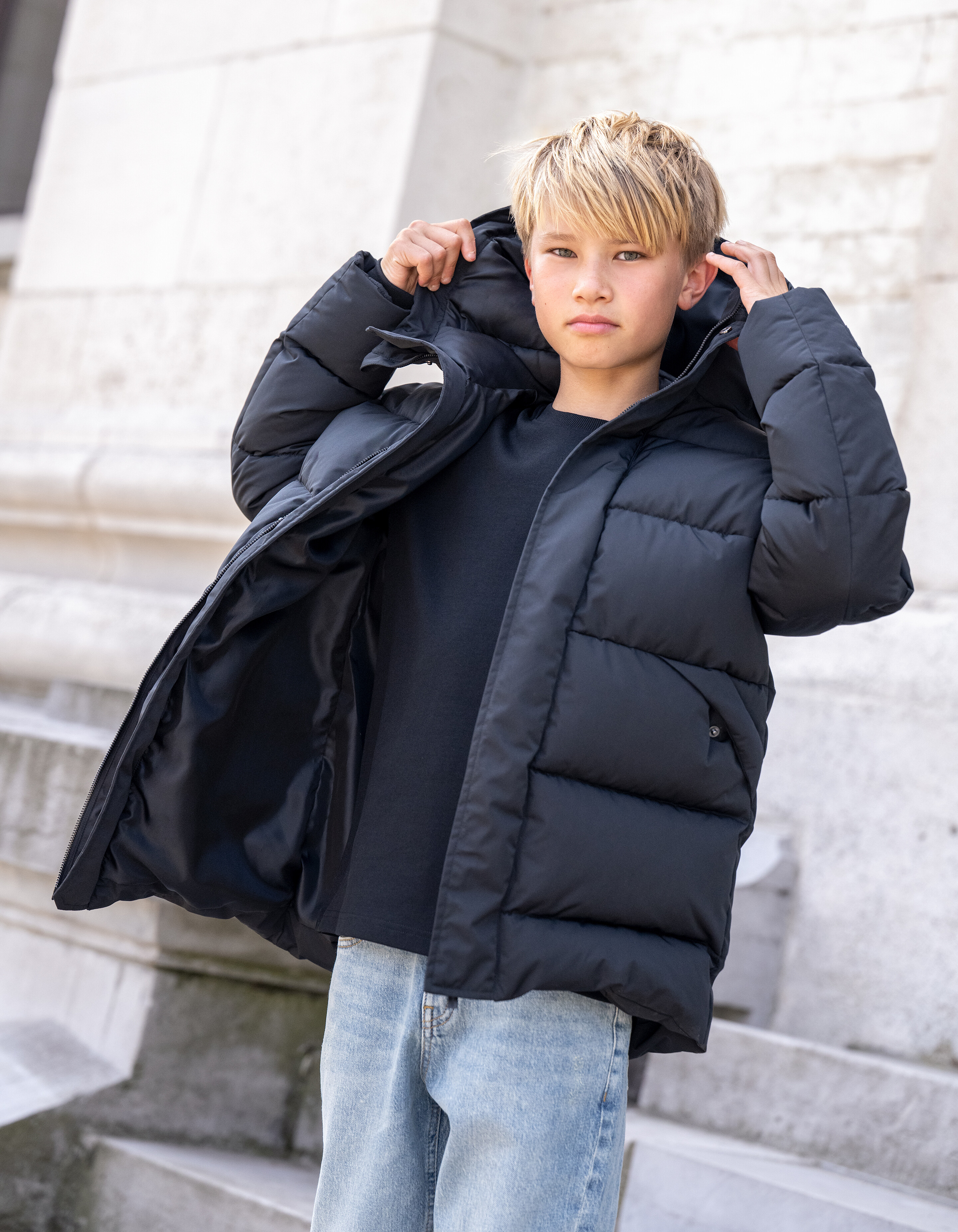 Lange Pufferjacke Schwarz SHOEBY BOYS
