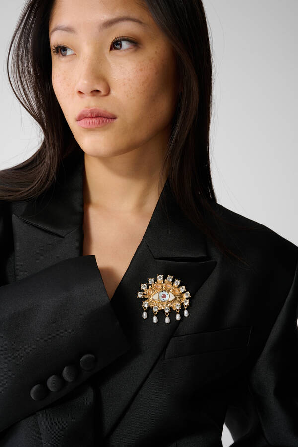 Gro&szlig;e Augen Strassbrosche Gold SHOEBY ACCESSOIRES