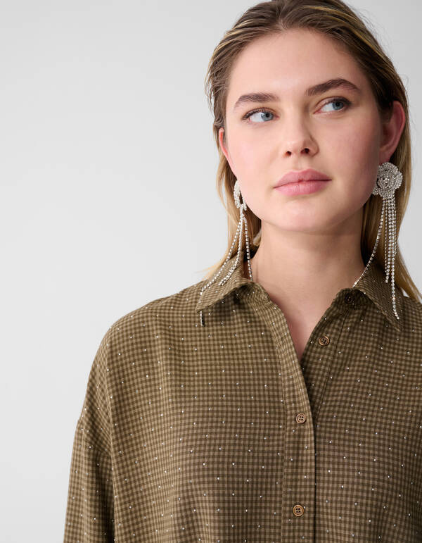 Braune Bluse mit Strasskaro SHOEBY WOMEN