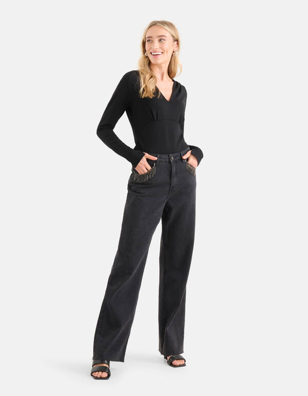 Strass Fransen Jeans Schwarz von Nicolette SHOEBY WOMEN