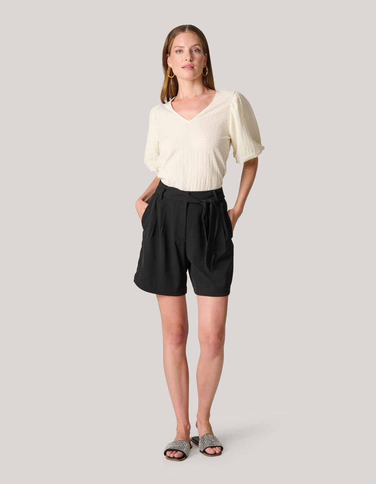 Crinkle-T-Shirt Off White SHOEBY WOMEN