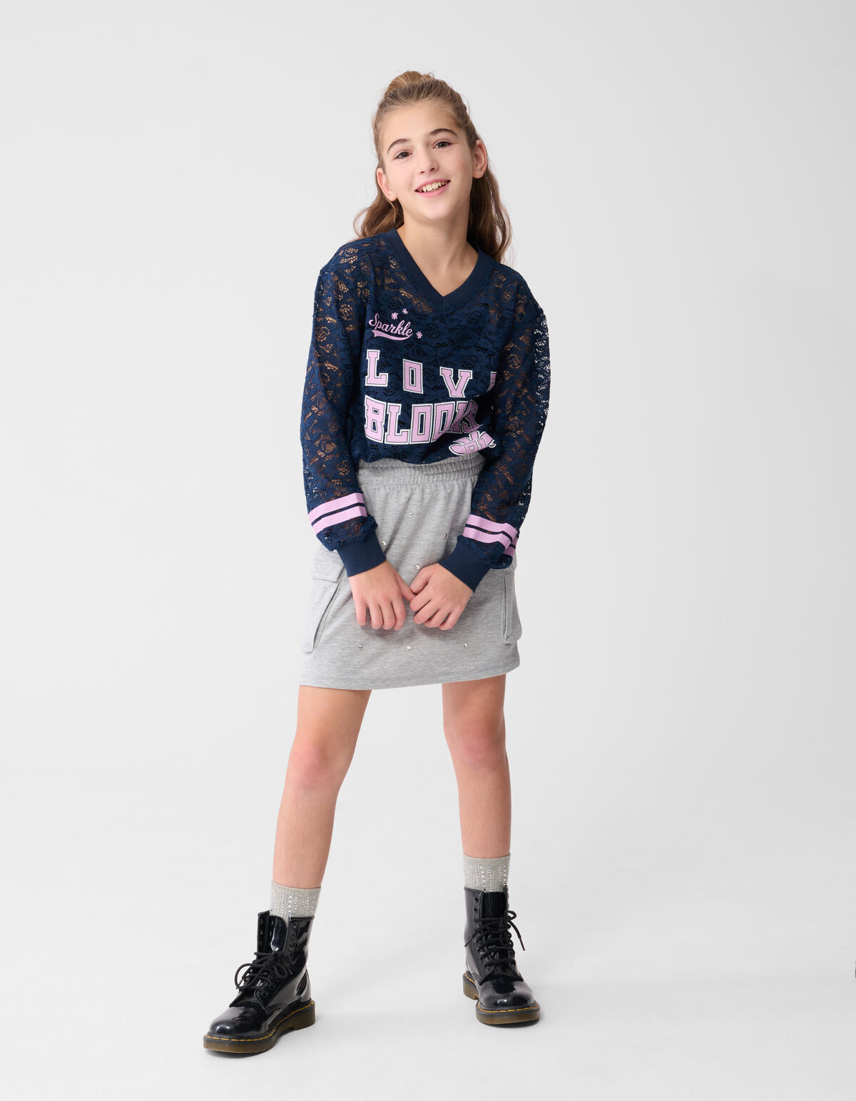 Baseball-Top mit Spitze, dunkelblau SHOEBY GIRLS