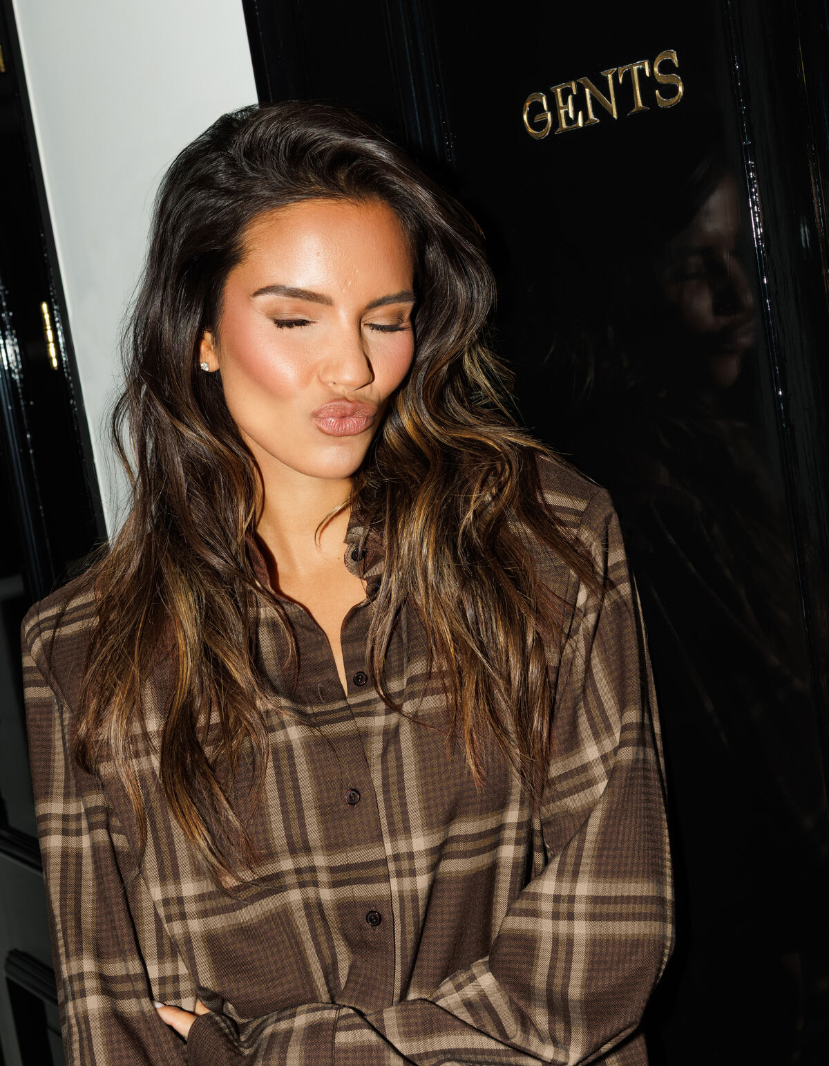 Übergroße Karobluse Braun von Monica SHOEBY WOMEN