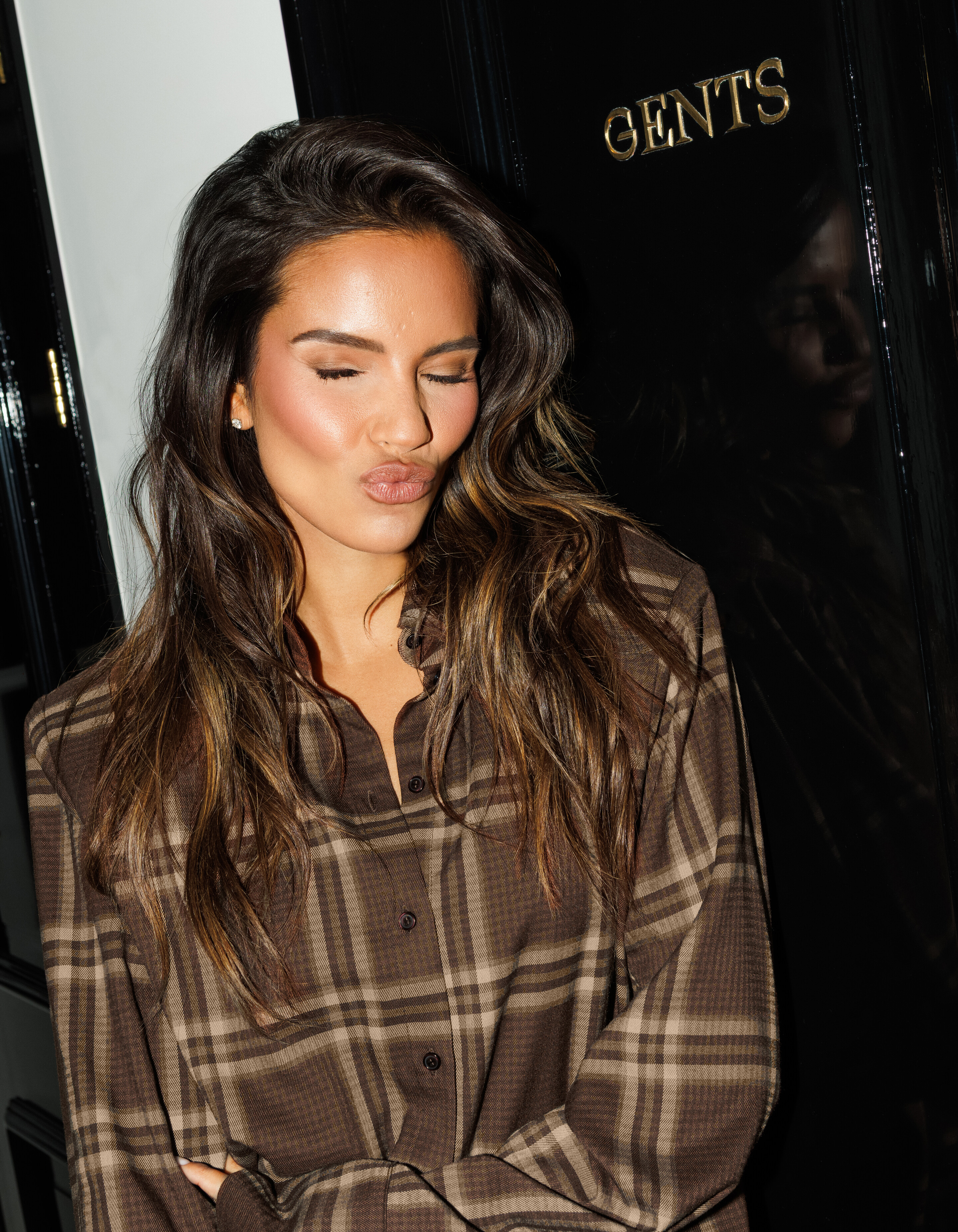 Übergroße Karobluse Braun von Monica SHOEBY WOMEN