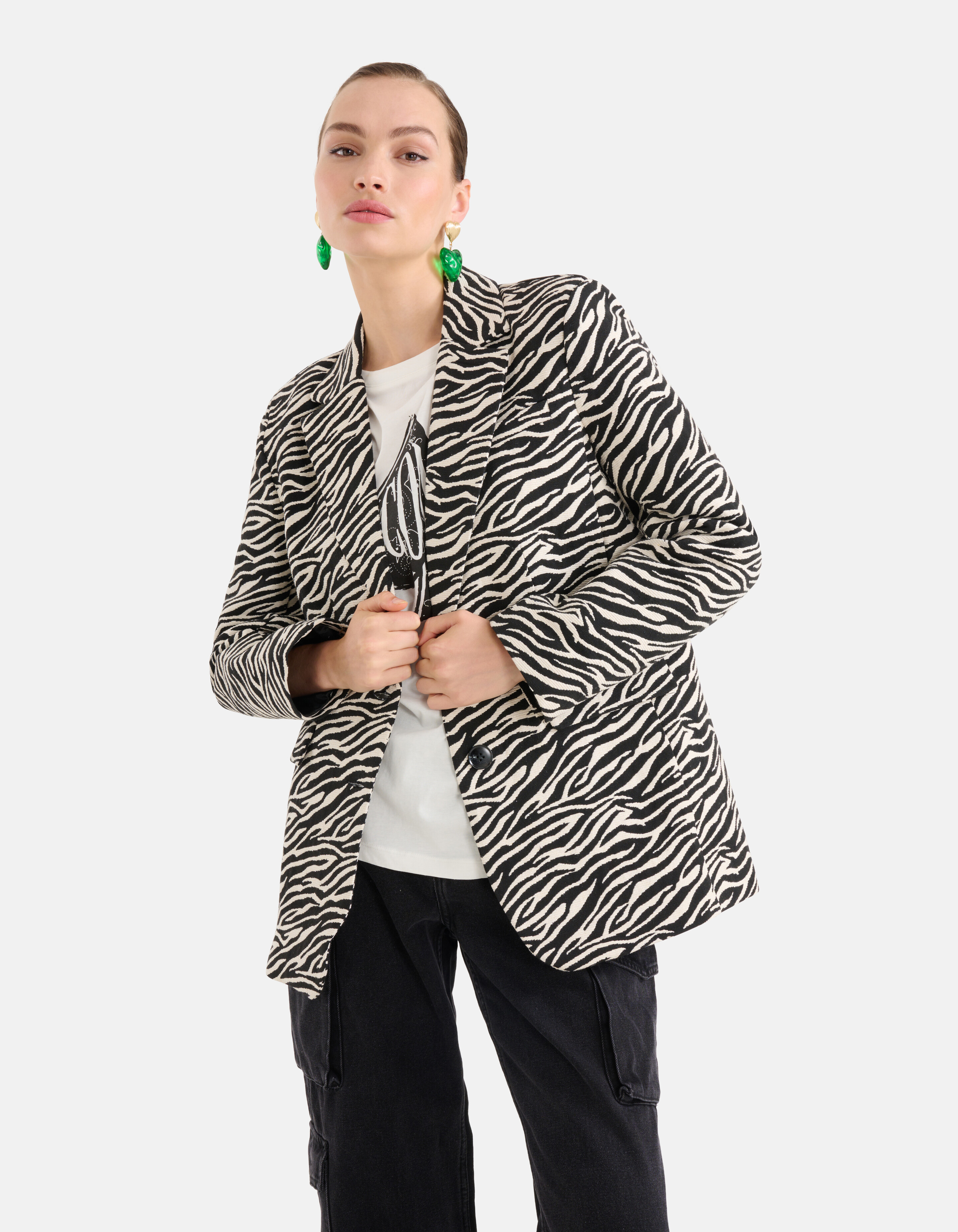 Jacquard Zebra Print Blazer Schwarz/Weiß SHOEBY WOMEN