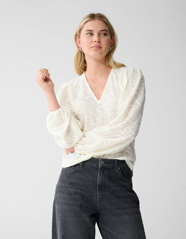 Crinkle V-hals Top Gebroken Wit SHOEBY WOMEN