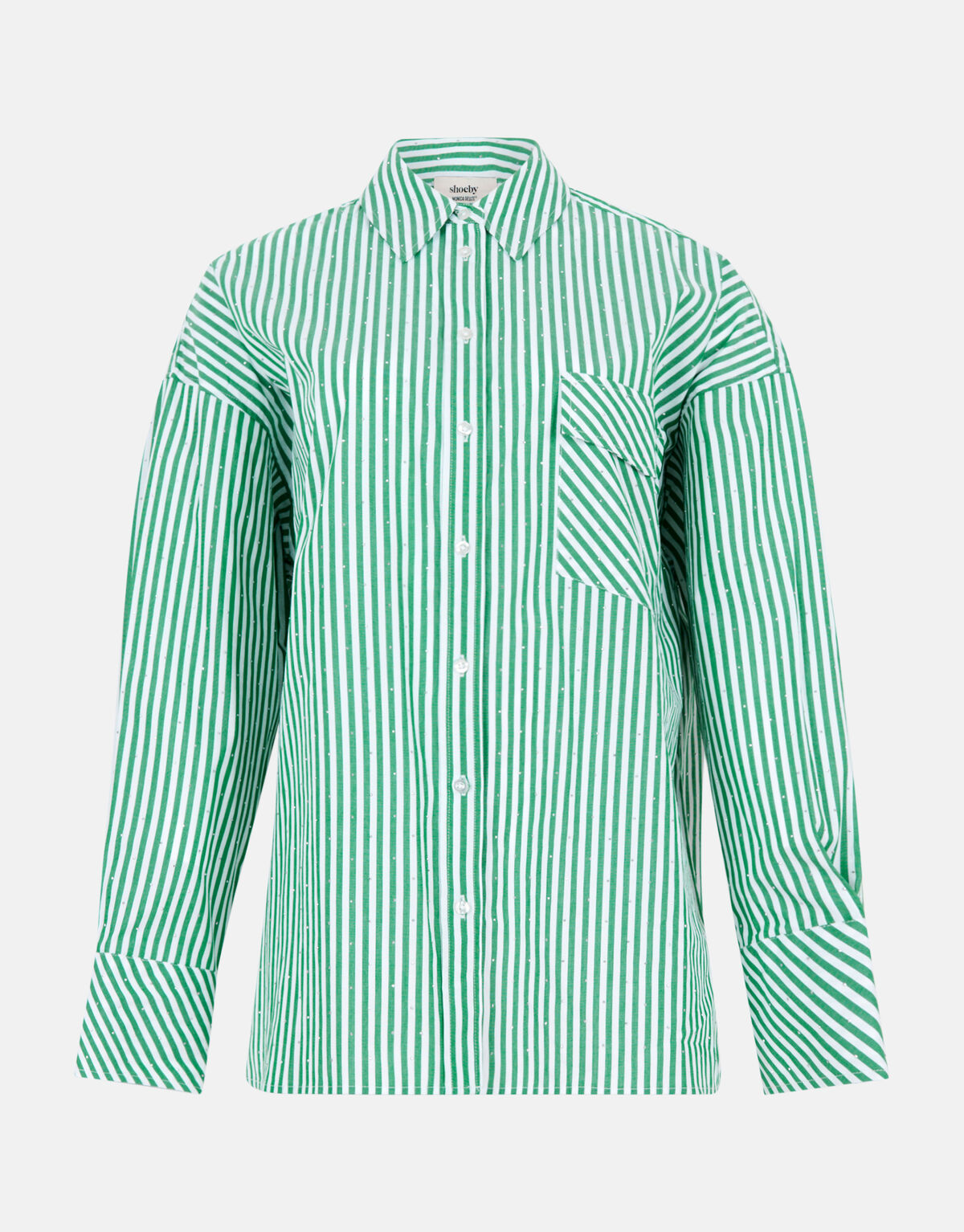 Pinstripe Strass Blouse Groen By Monica SHOEBY WOMEN