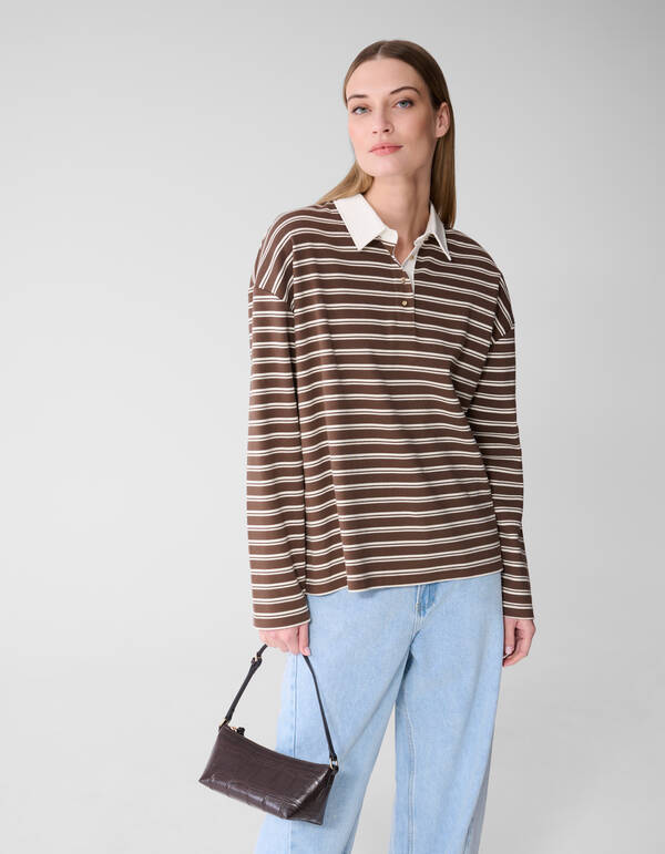 Oversized Stripe Polo T-Shirt Braun SHOEBY WOMEN