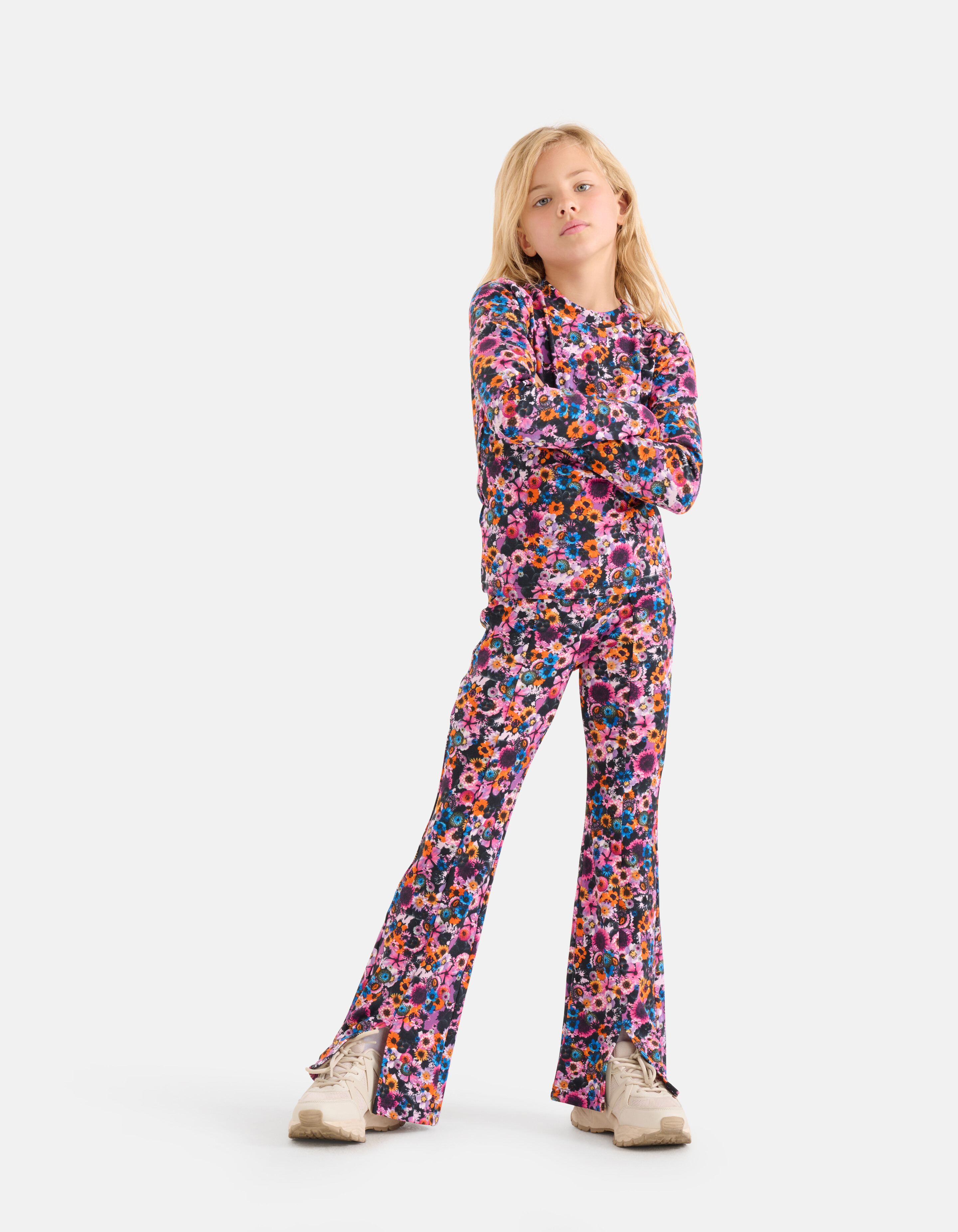 Ausgestellte Leggings mit Blumendruck aus Rippe SHOEBY GIRLS