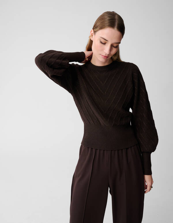 Glitzernder Strickpullover, dunkelbraun SHOEBY WOMEN