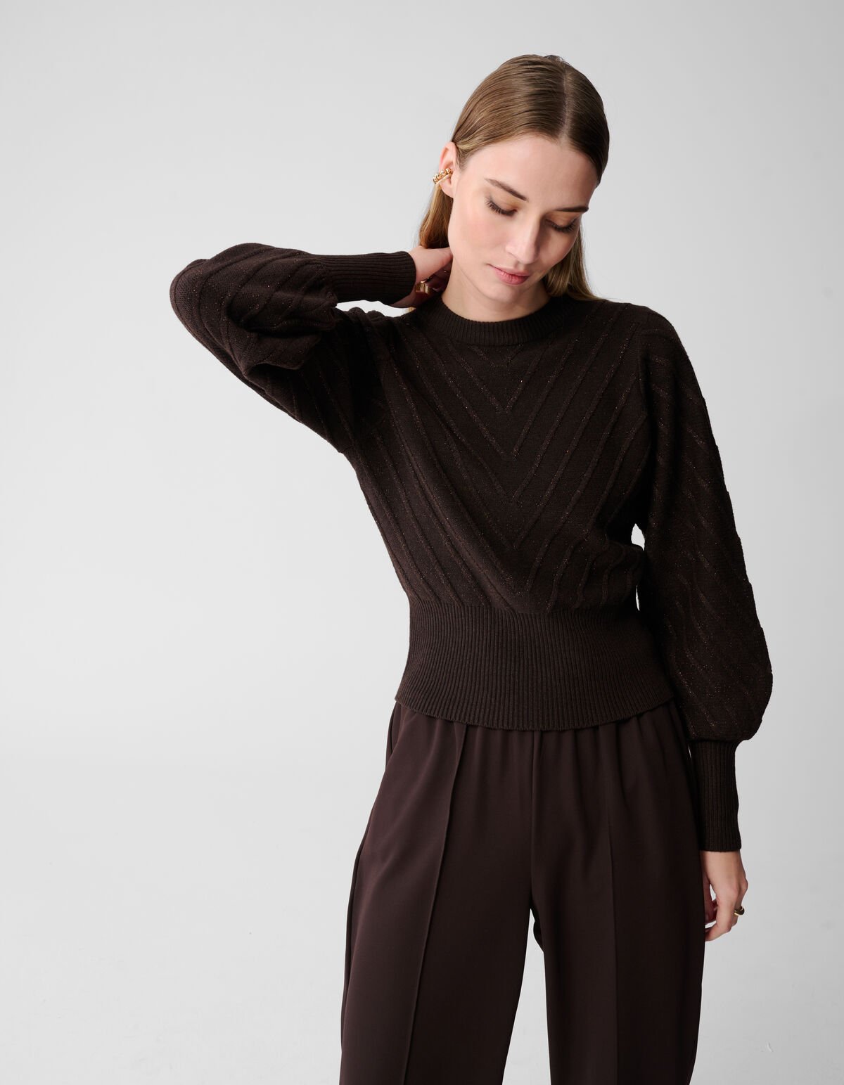 Glitzernder Strickpullover, dunkelbraun SHOEBY WOMEN