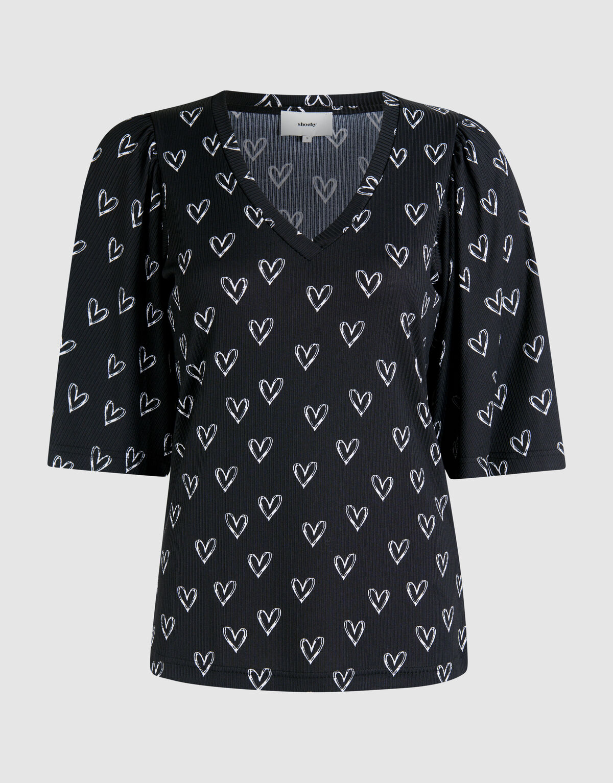 Bedrucktes Herz-Jersey-Top Schwarz SHOEBY WOMEN