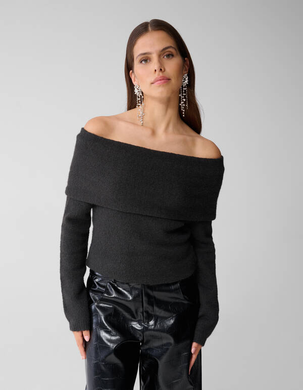 Off-Shoulder Pullover Dunkelgrau SHOEBY WOMEN