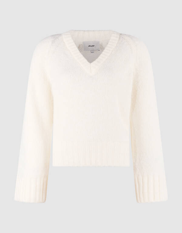 Oversized V-Ausschnitt Strickpullover Wei&szlig; SHOEBY WOMEN