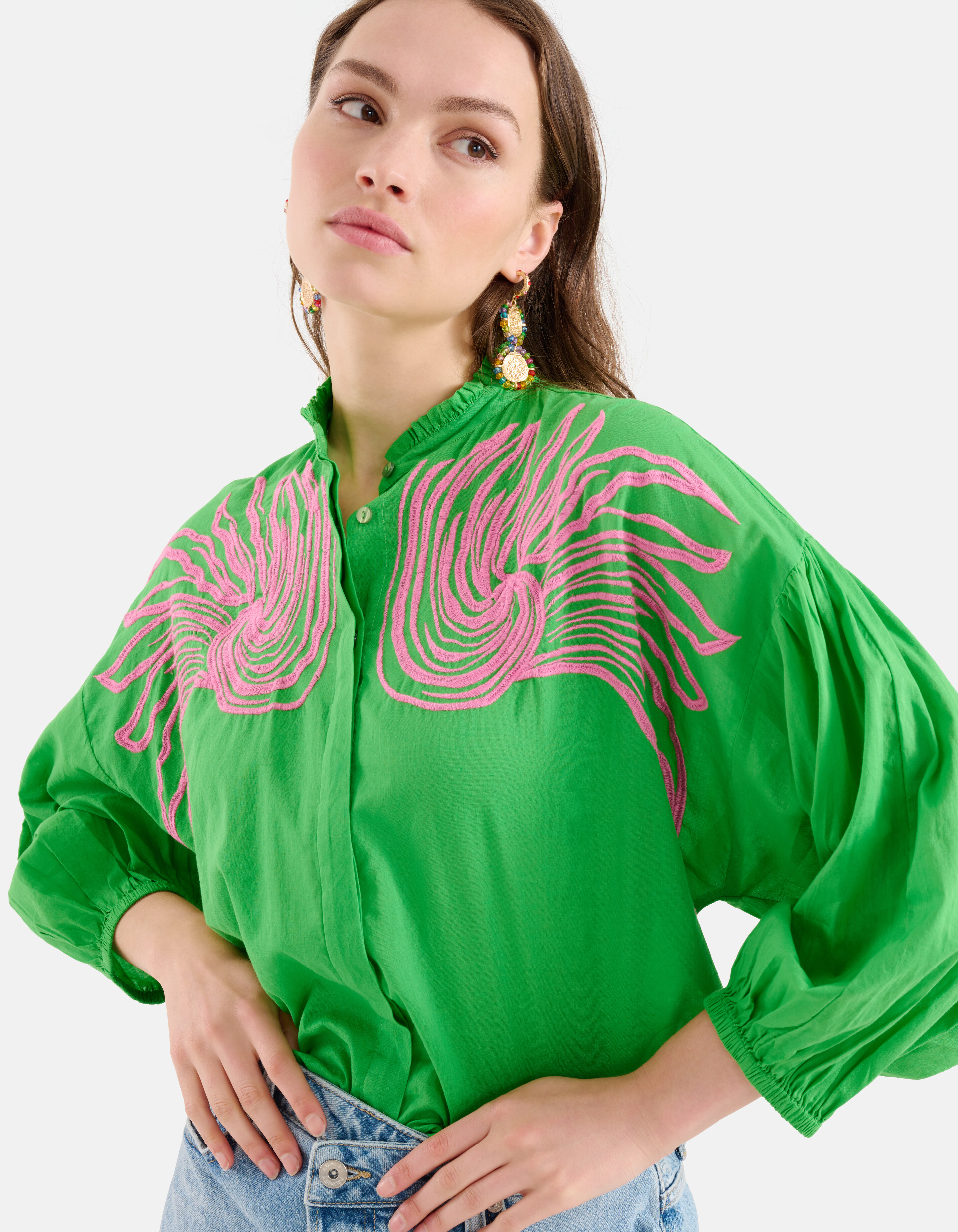 Stickerei Bluse Grün SHOEBY WOMEN