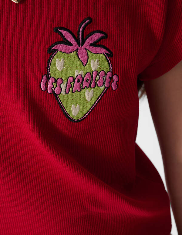 Rib Les Fraises Crop-Top Rot SHOEBY GIRLS