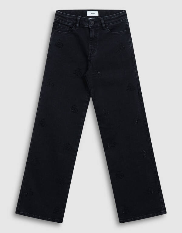 Shiny Wide Leg Fit Jeans in Schwarz SHOEBY GIRLS
