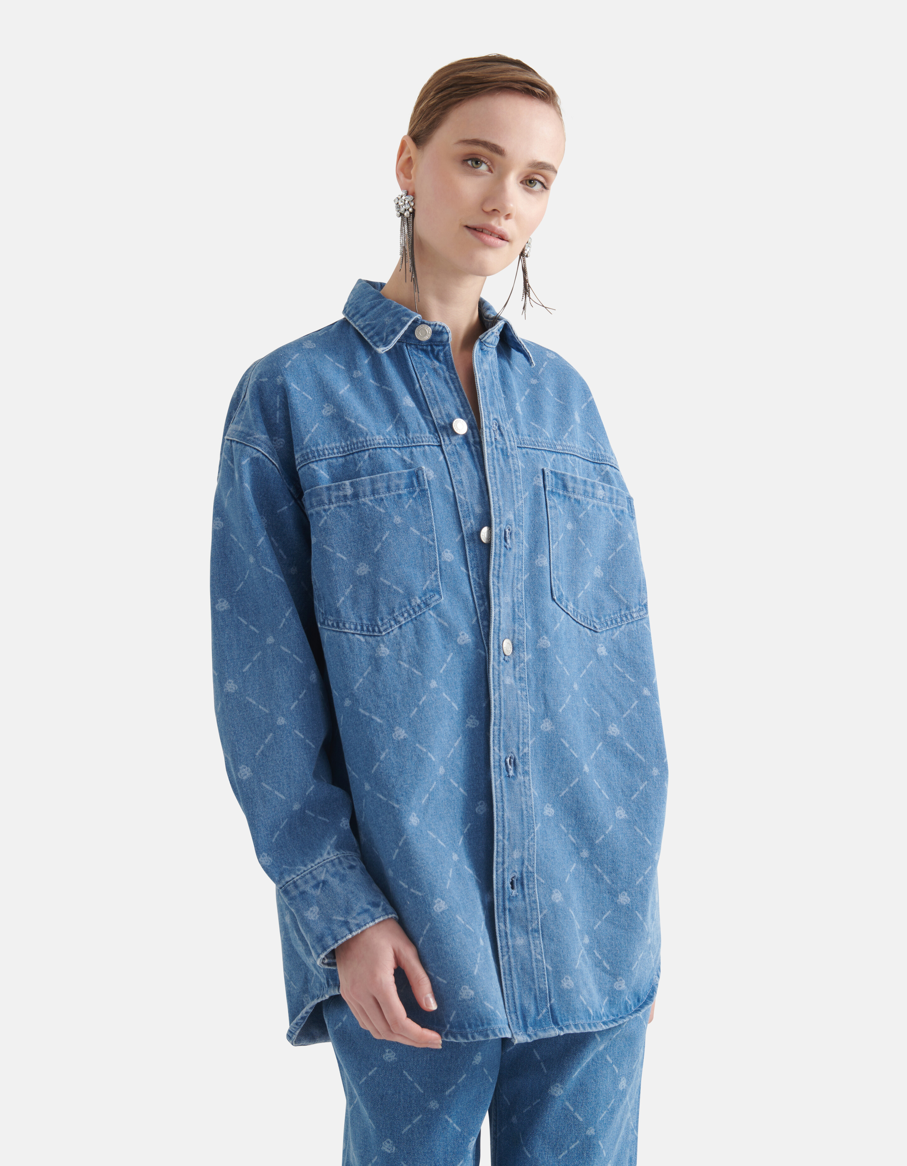 Bedruckte Denim-Bluse Blau SHOEBY WOMEN