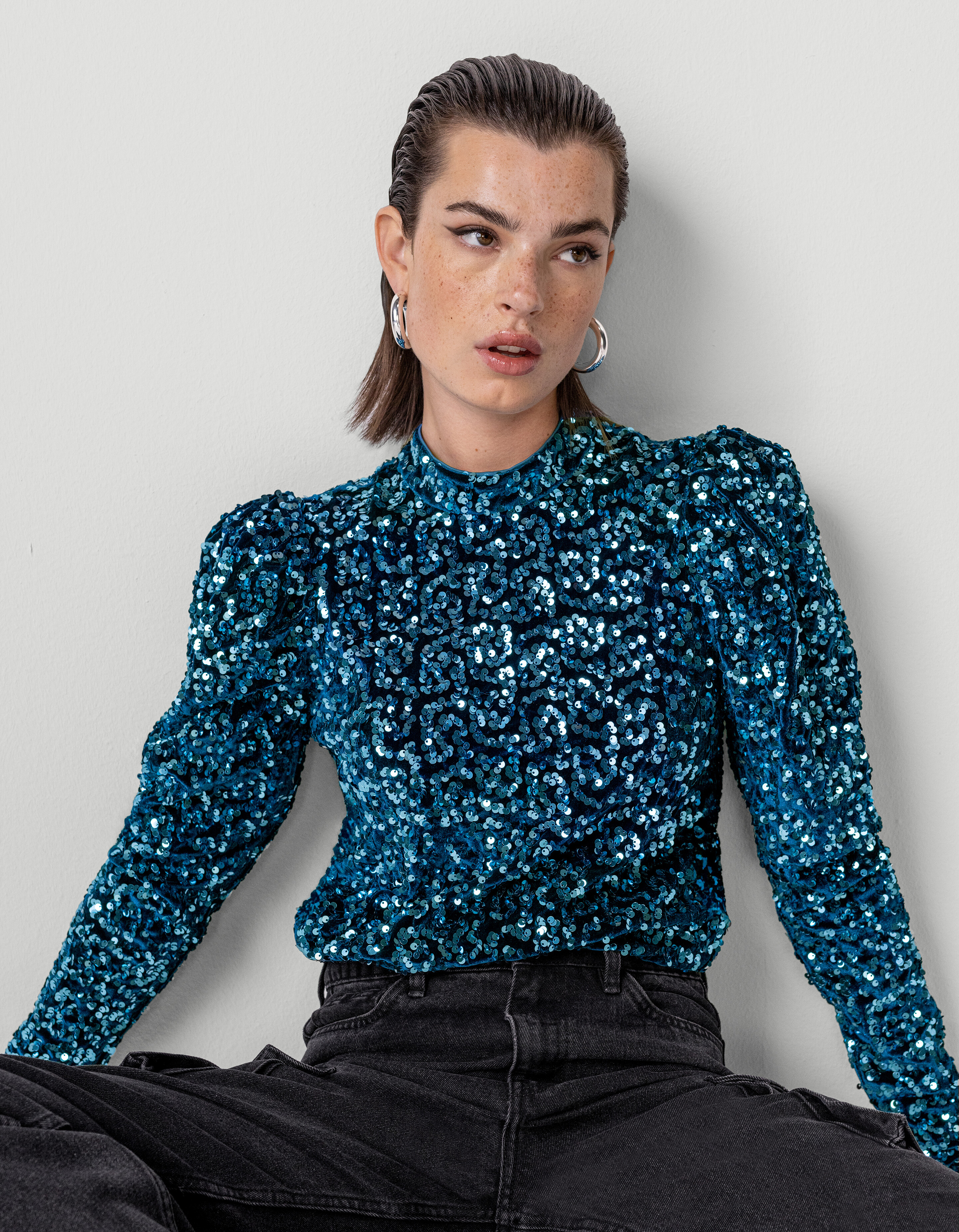 Pailletten Top Blauw SHOEBY WOMEN