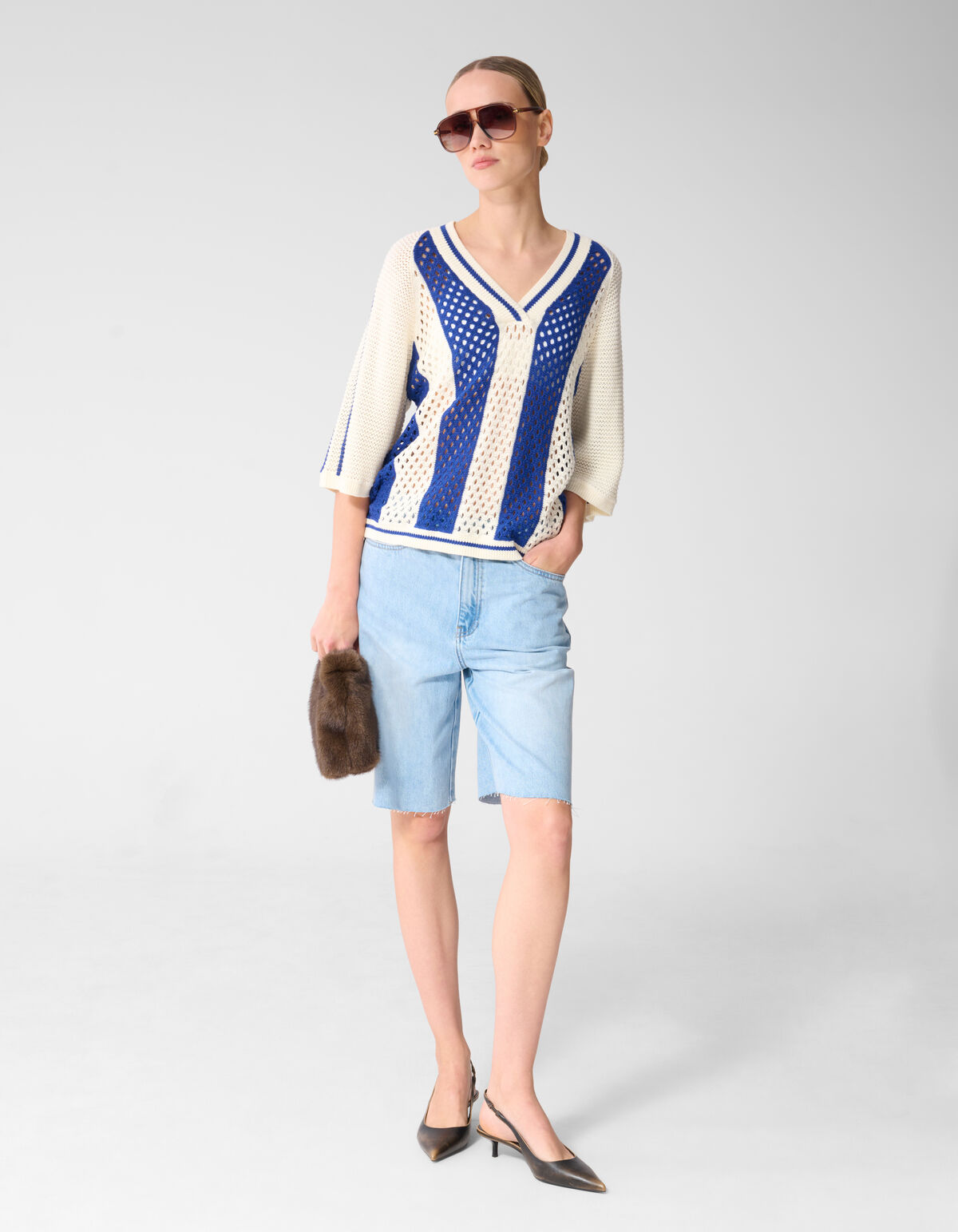 Gestricktes Sportliches T-Shirt Gebrochen Wei&szlig; SHOEBY WOMEN