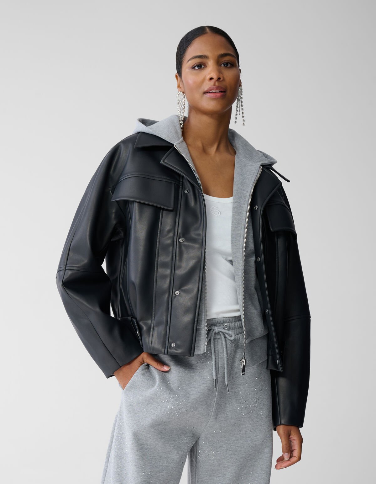 Oversized vegane Lederjacke Schwarz SHOEBY WOMEN
