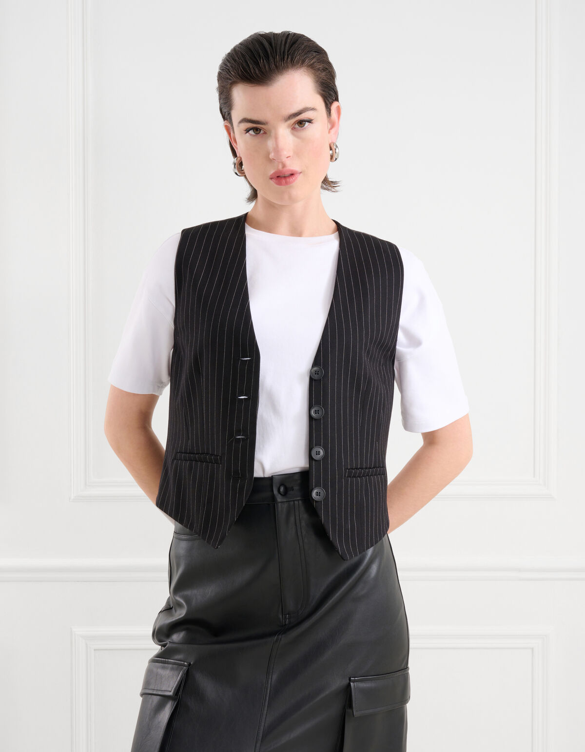 Nadelstreifen-Gilet Schwarz/Weiß SHOEBY WOMEN