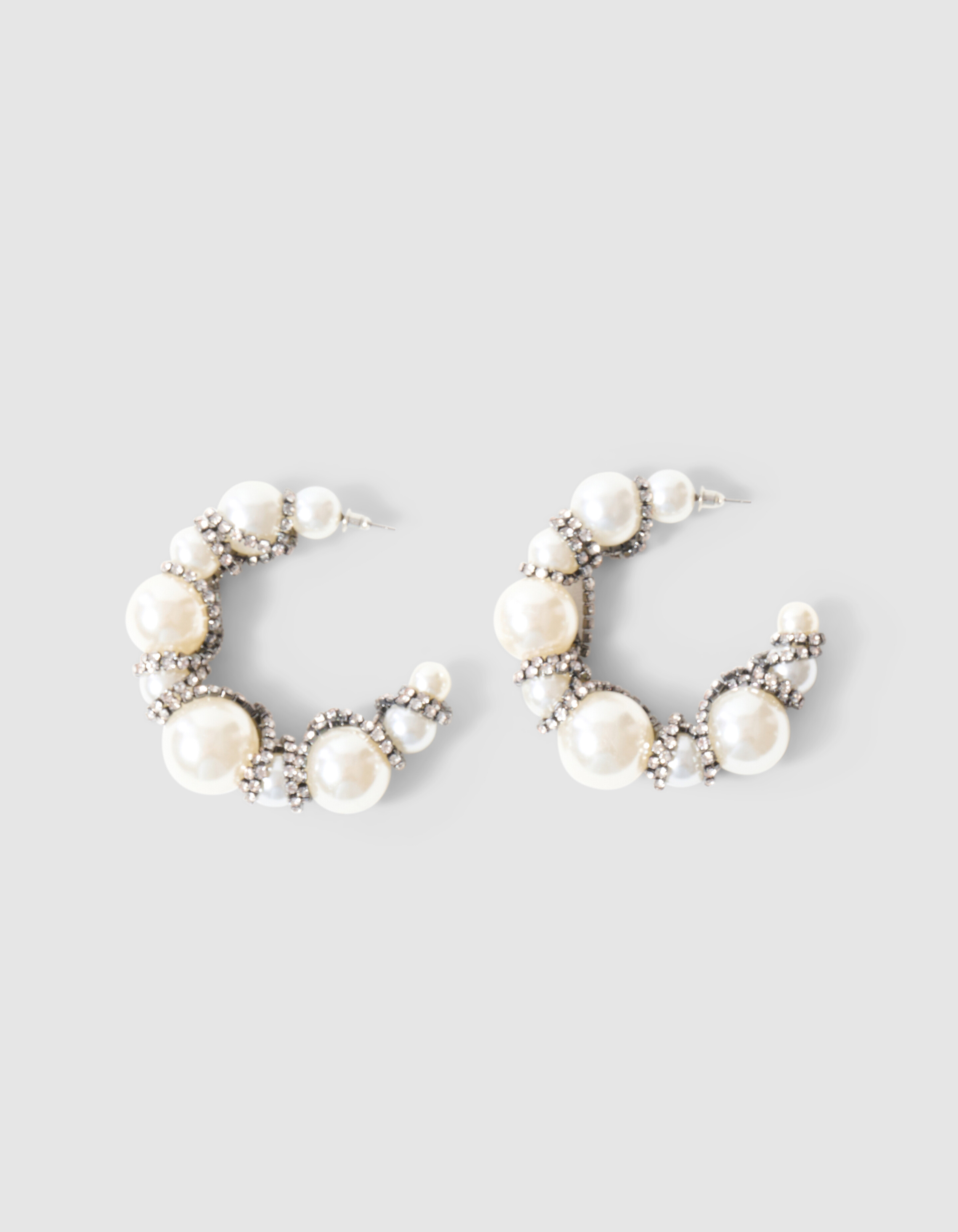 Perlen-Creolen Cremewei&szlig; SHOEBY ACCESSOIRES
