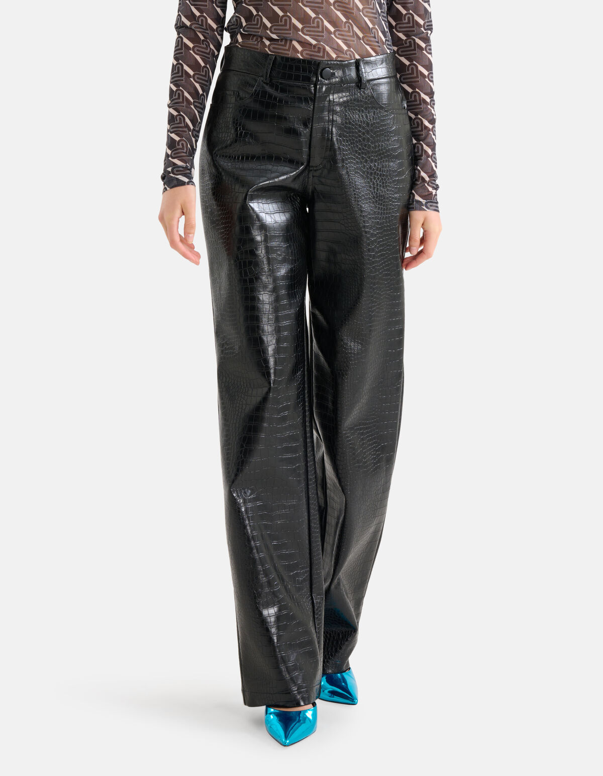 Vegane Leder-Kroko-Hose Schwarz SHOEBY WOMEN