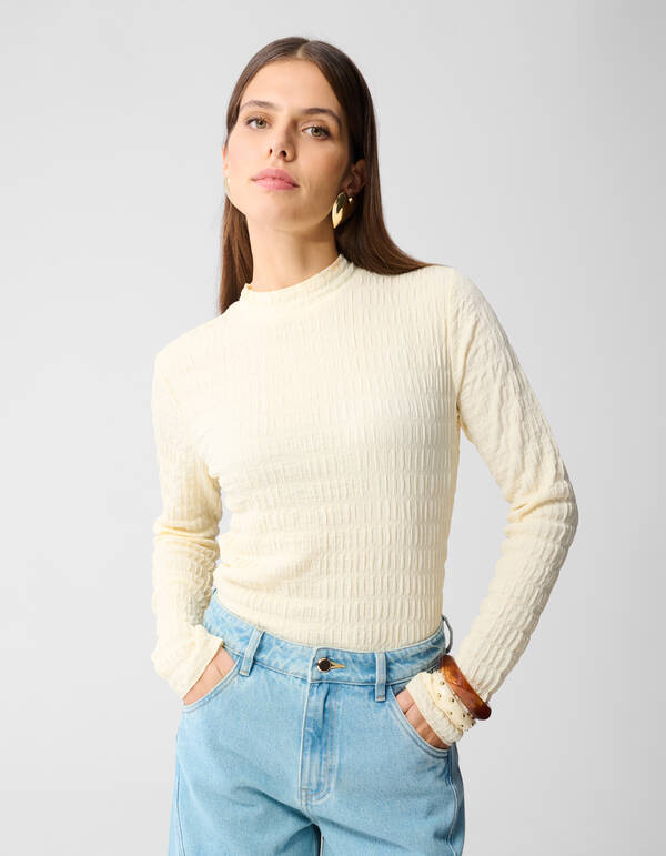 Struktur Langarmshirt Top Gebrochen Weiß SHOEBY WOMEN