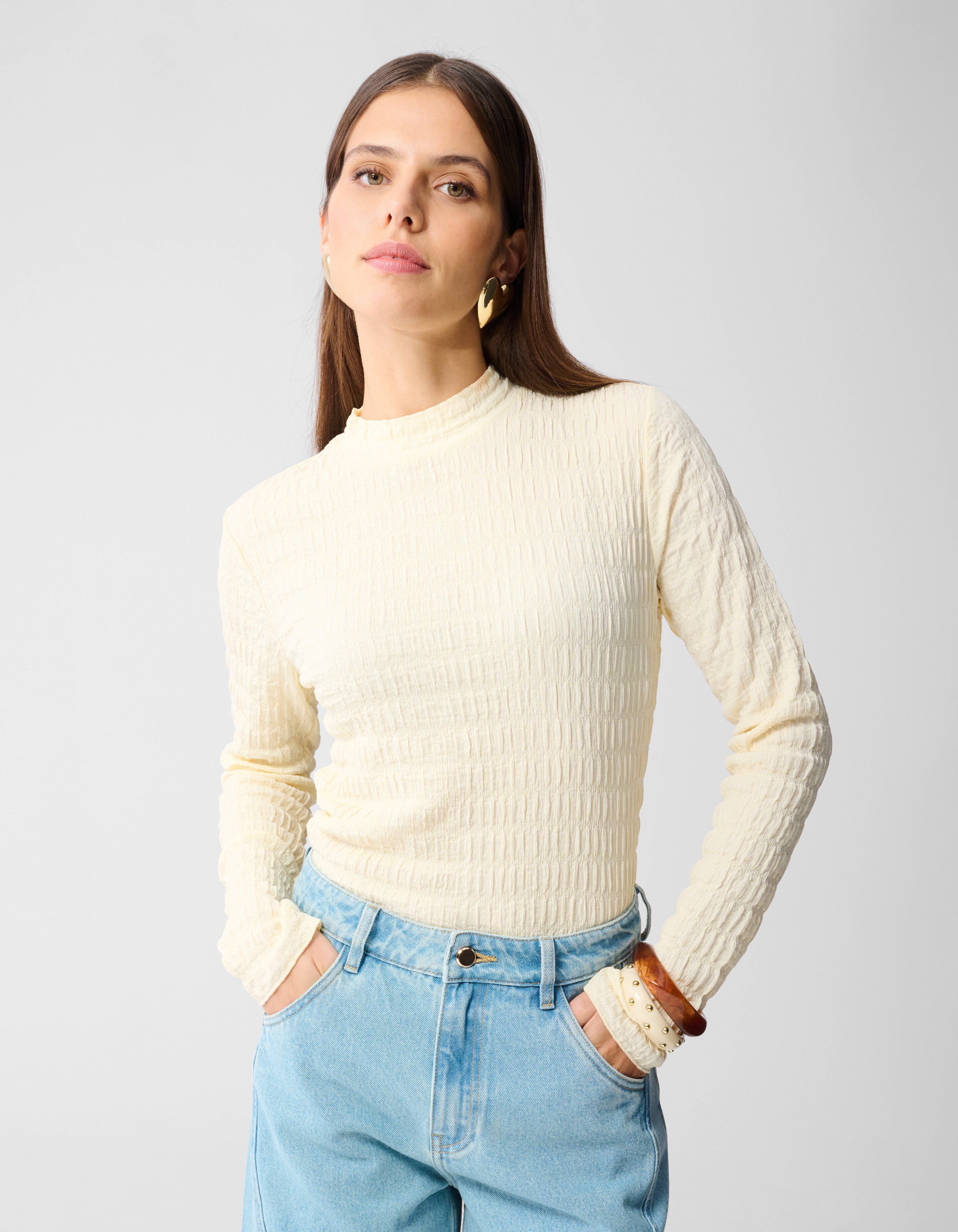 Struktur Langarmshirt Top Gebrochen Weiß SHOEBY WOMEN