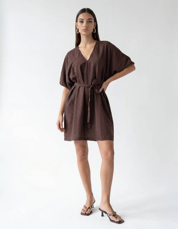 V-Ausschnitt Mini Kleid Braun SHOEBY WOMEN