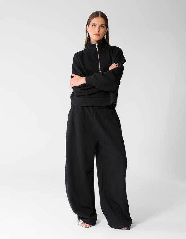 Oversized Fit Pullover mit Rei&szlig;verschluss Schwarz SHOEBY WOMEN