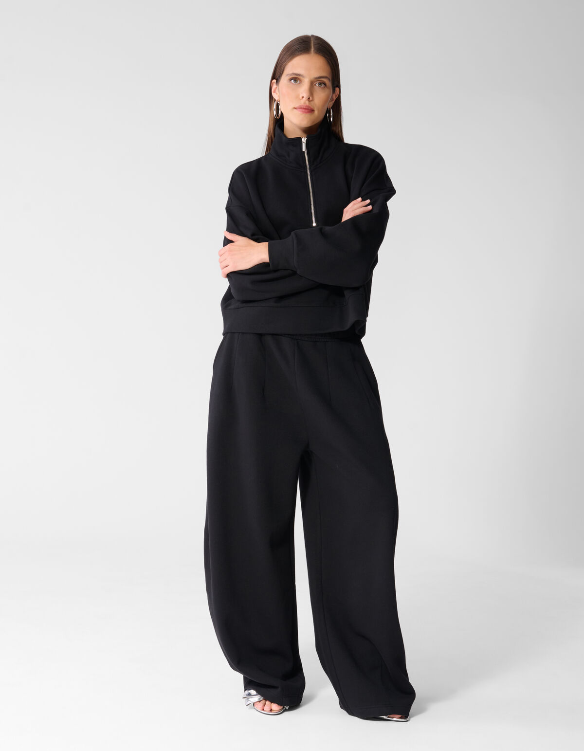 Oversized Pullover mit Rei&szlig;verschluss Schwarz SHOEBY WOMEN