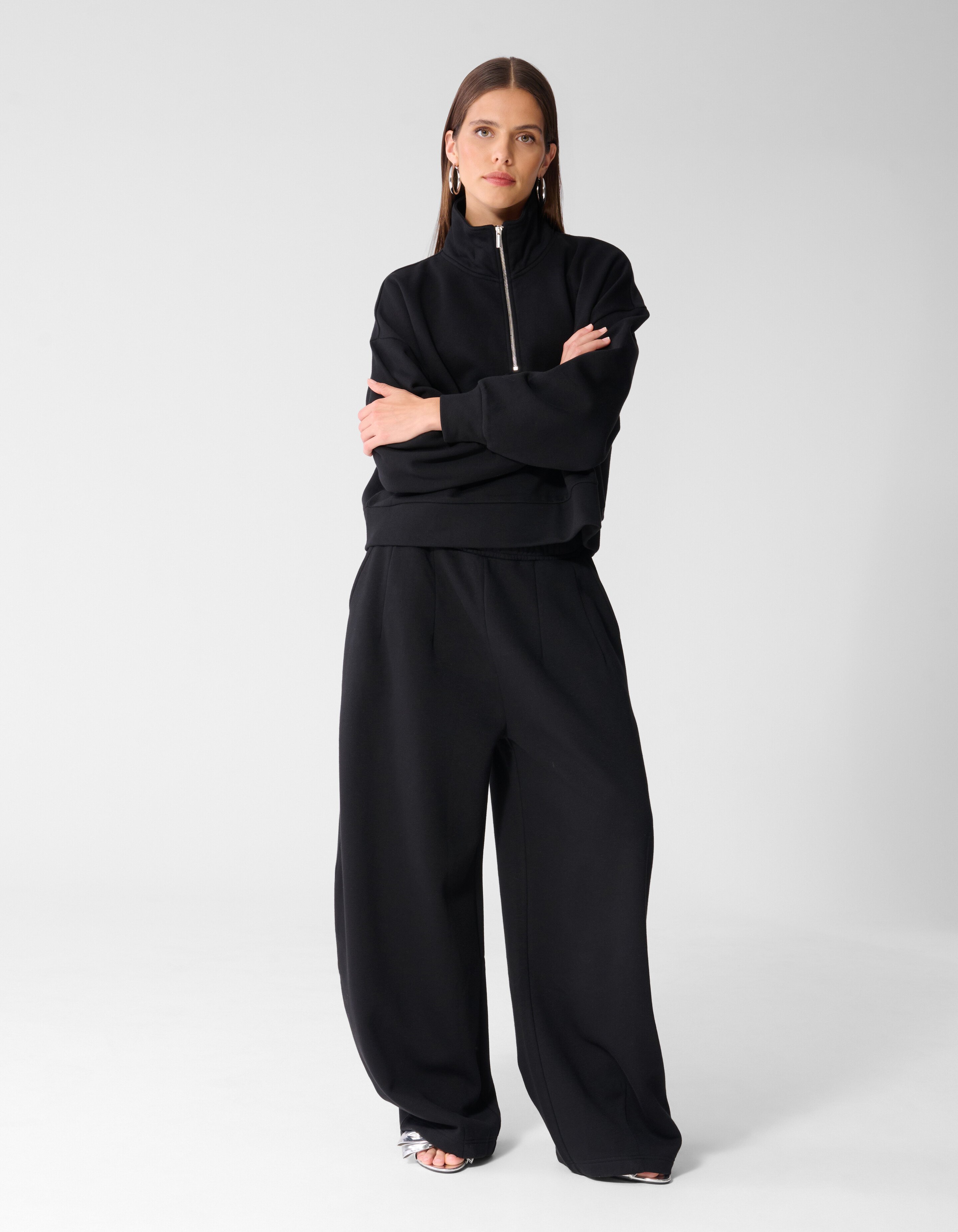 Oversized Pullover mit Rei&szlig;verschluss Schwarz SHOEBY WOMEN