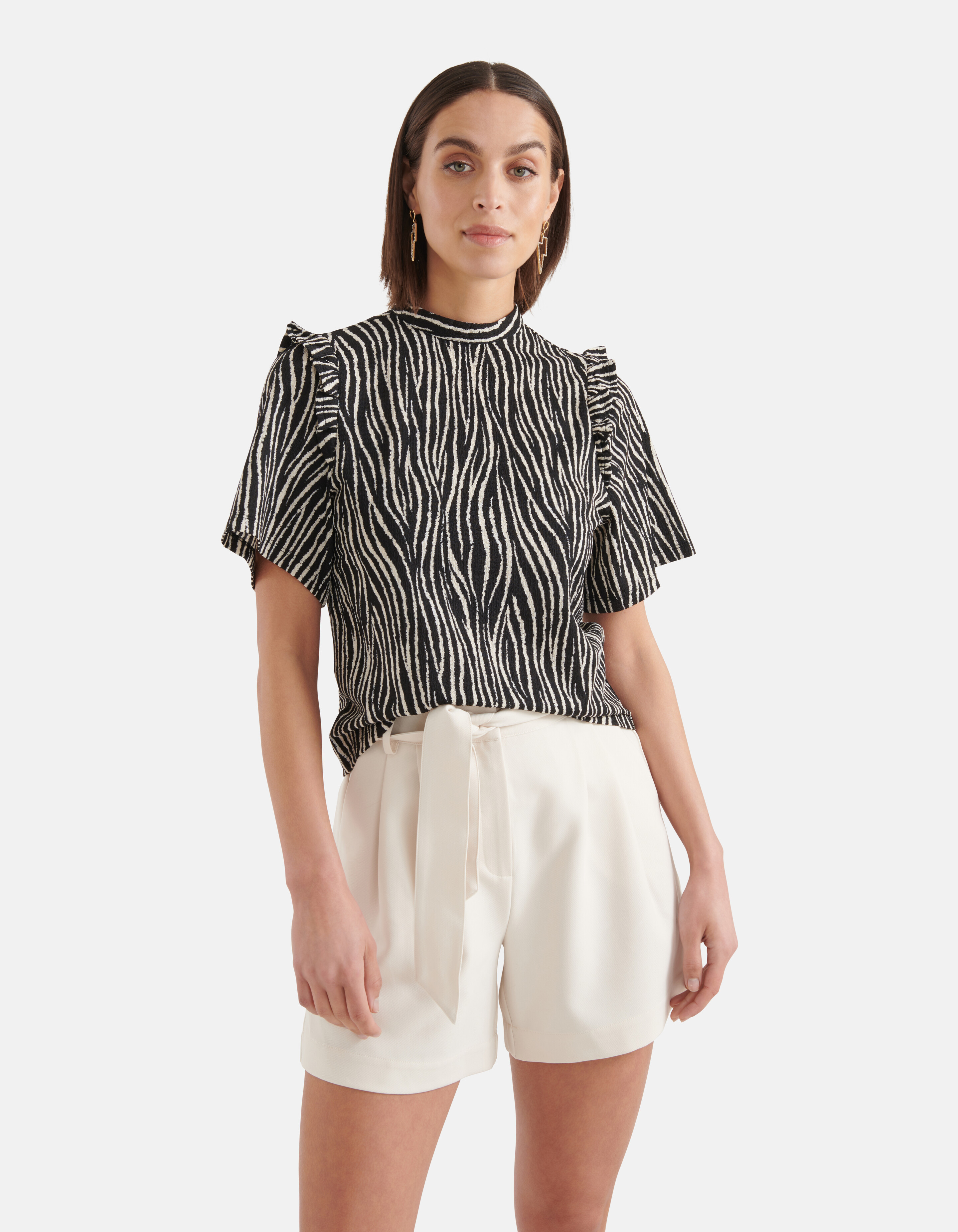 Zebra Crinkle Top Schwarz SHOEBY WOMEN