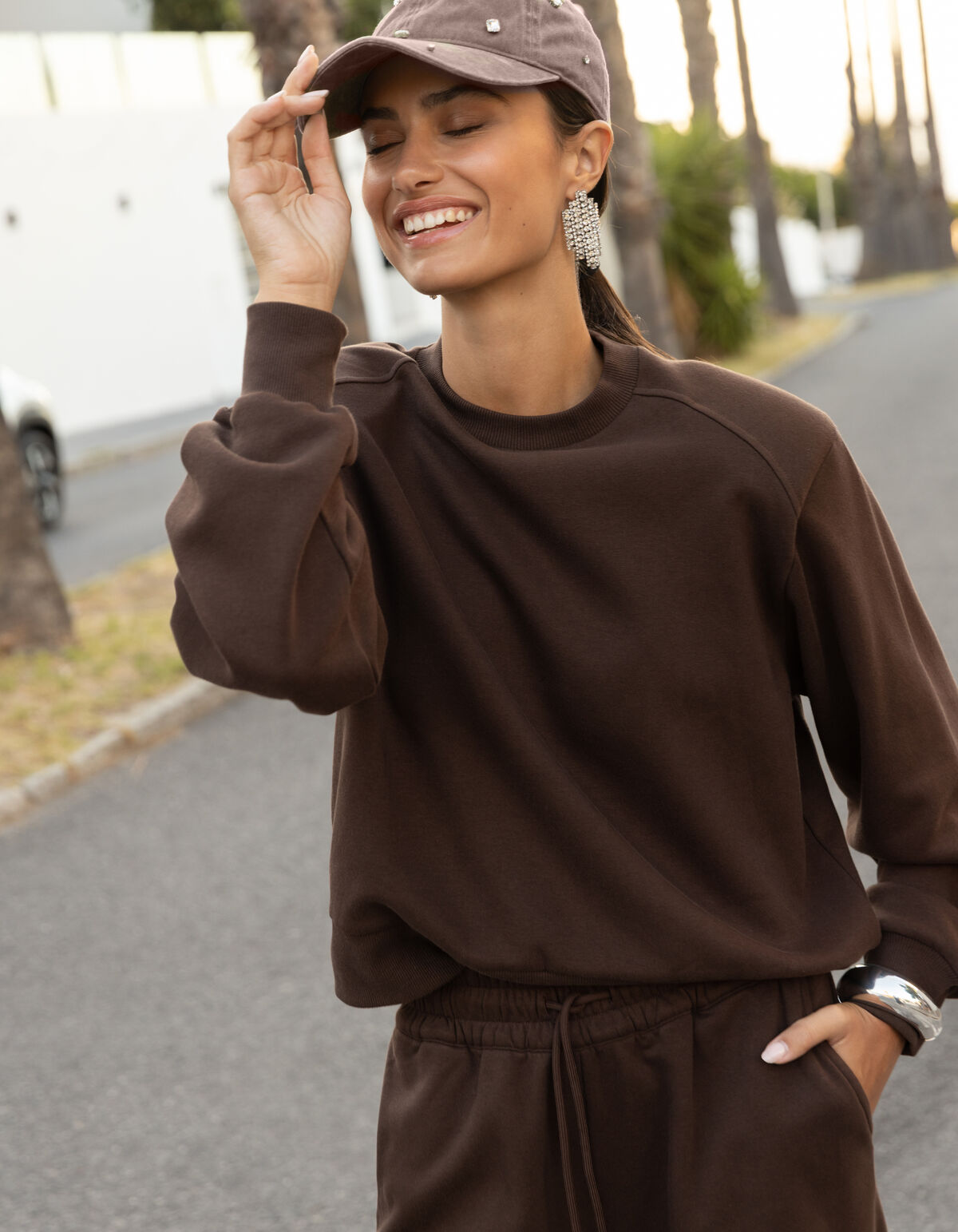 Pullover mit gro&szlig;en Schultern, Braun SHOEBY WOMEN