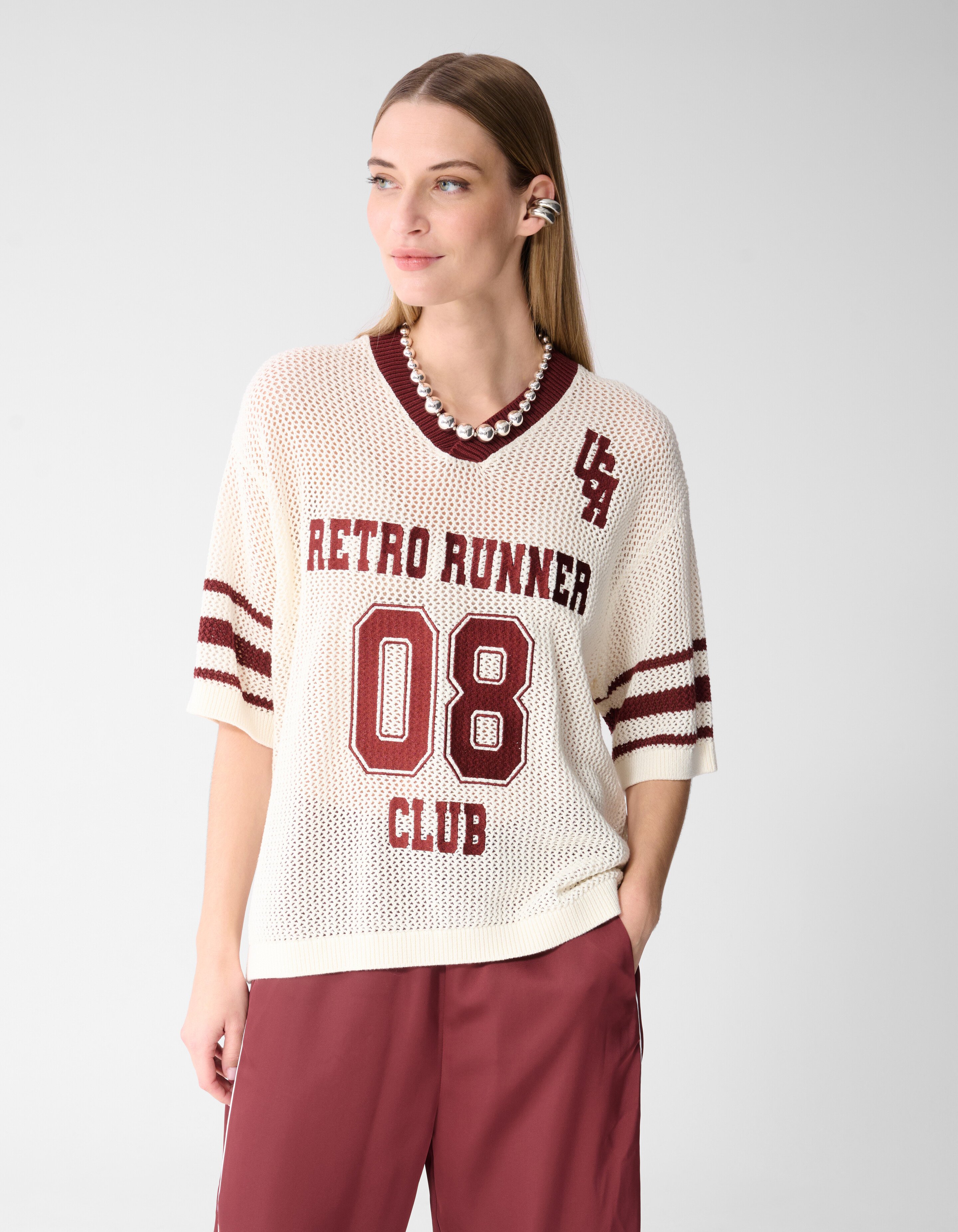 Oversized Baseball-T-Shirt Gebrochen Wei&szlig; SHOEBY WOMEN