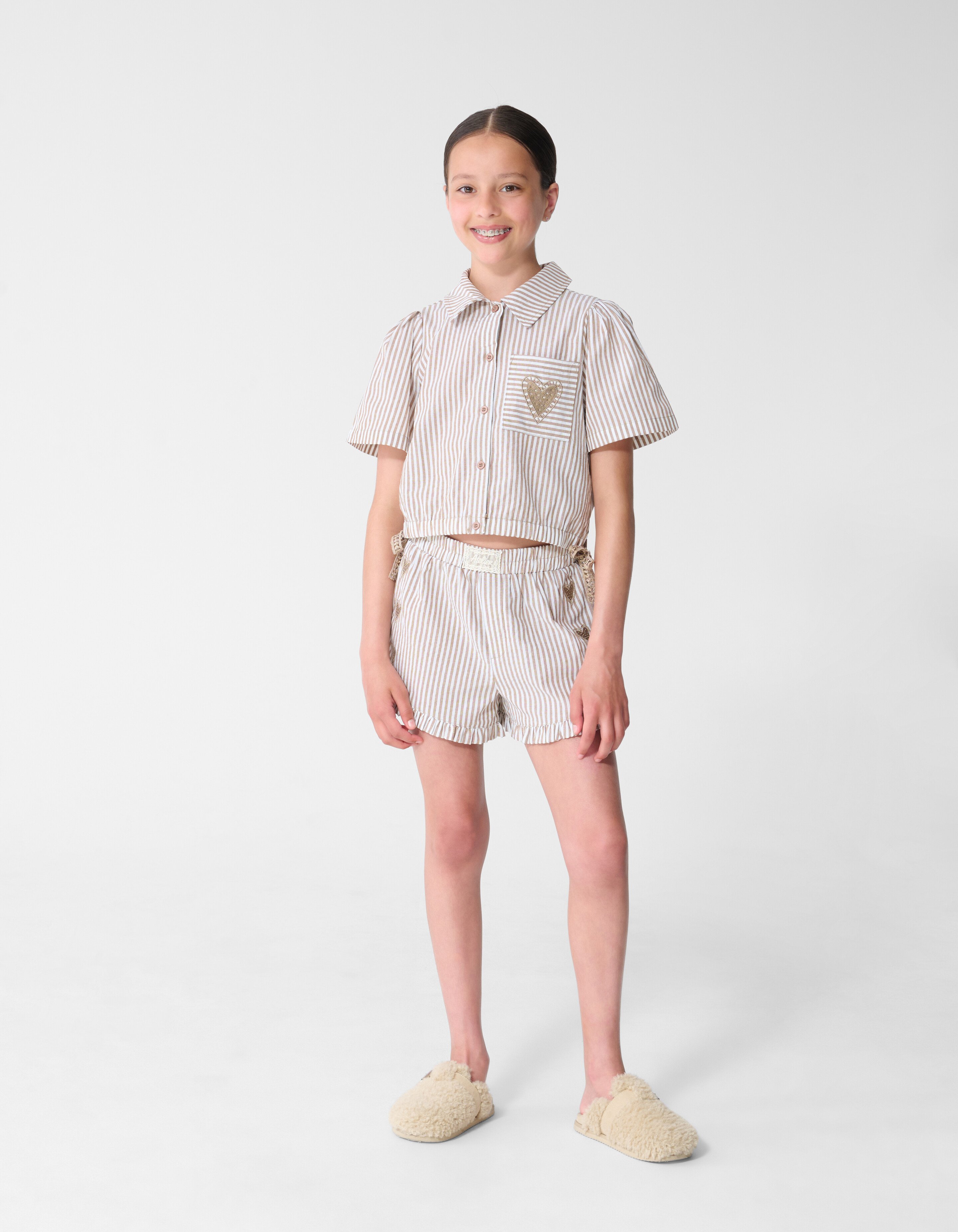 Bluse mit Nadelstreifen-Stickerei Braun SHOEBY GIRLS