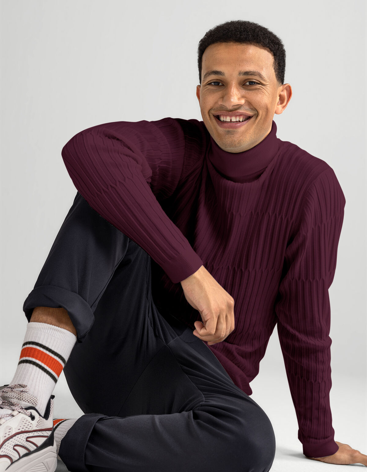 Gestreifter Rollkragenpullover Dunkelrot SHOEBY MEN