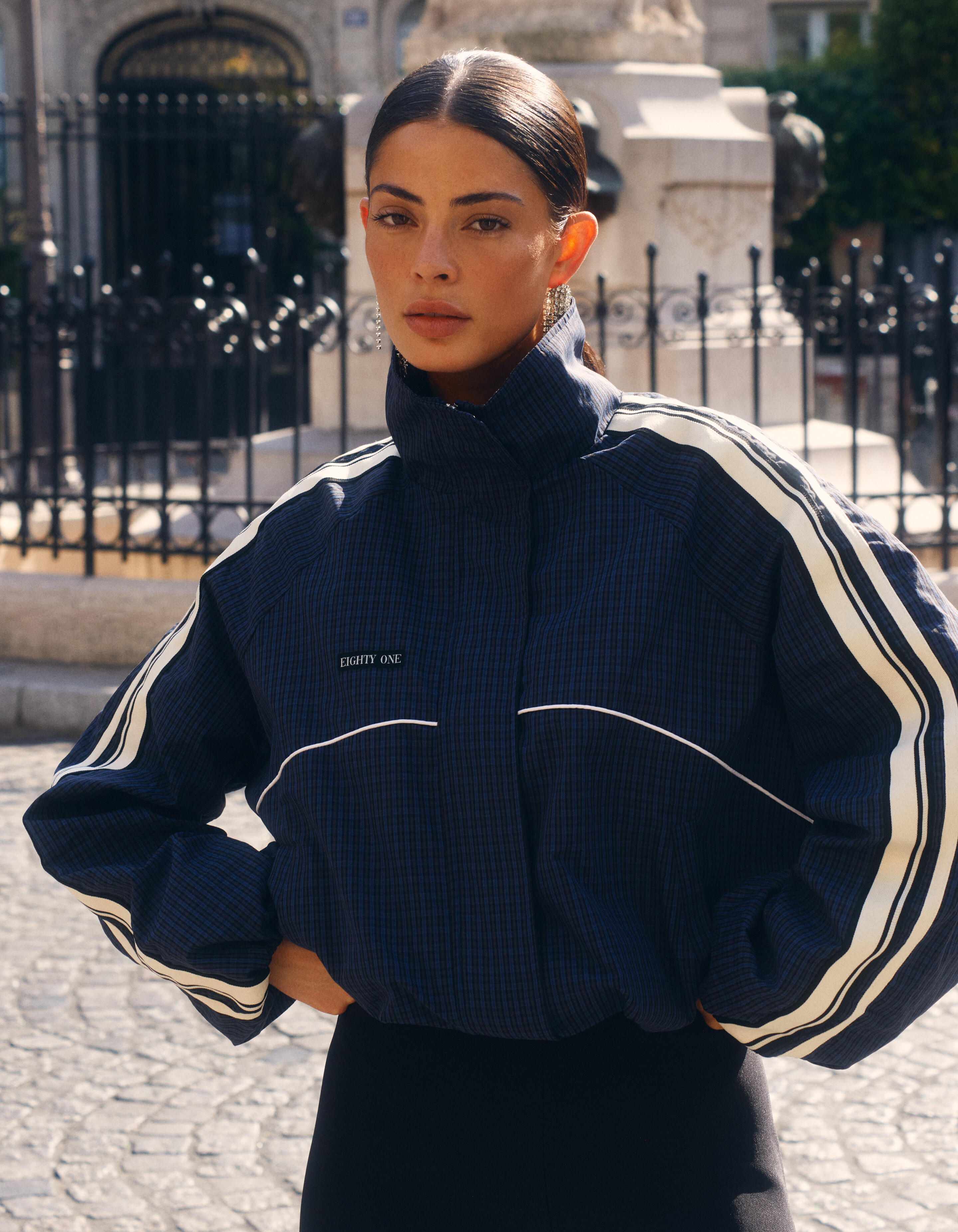 Oversized Sporty Karo Jacke Dunkelblau SHOEBY WOMEN